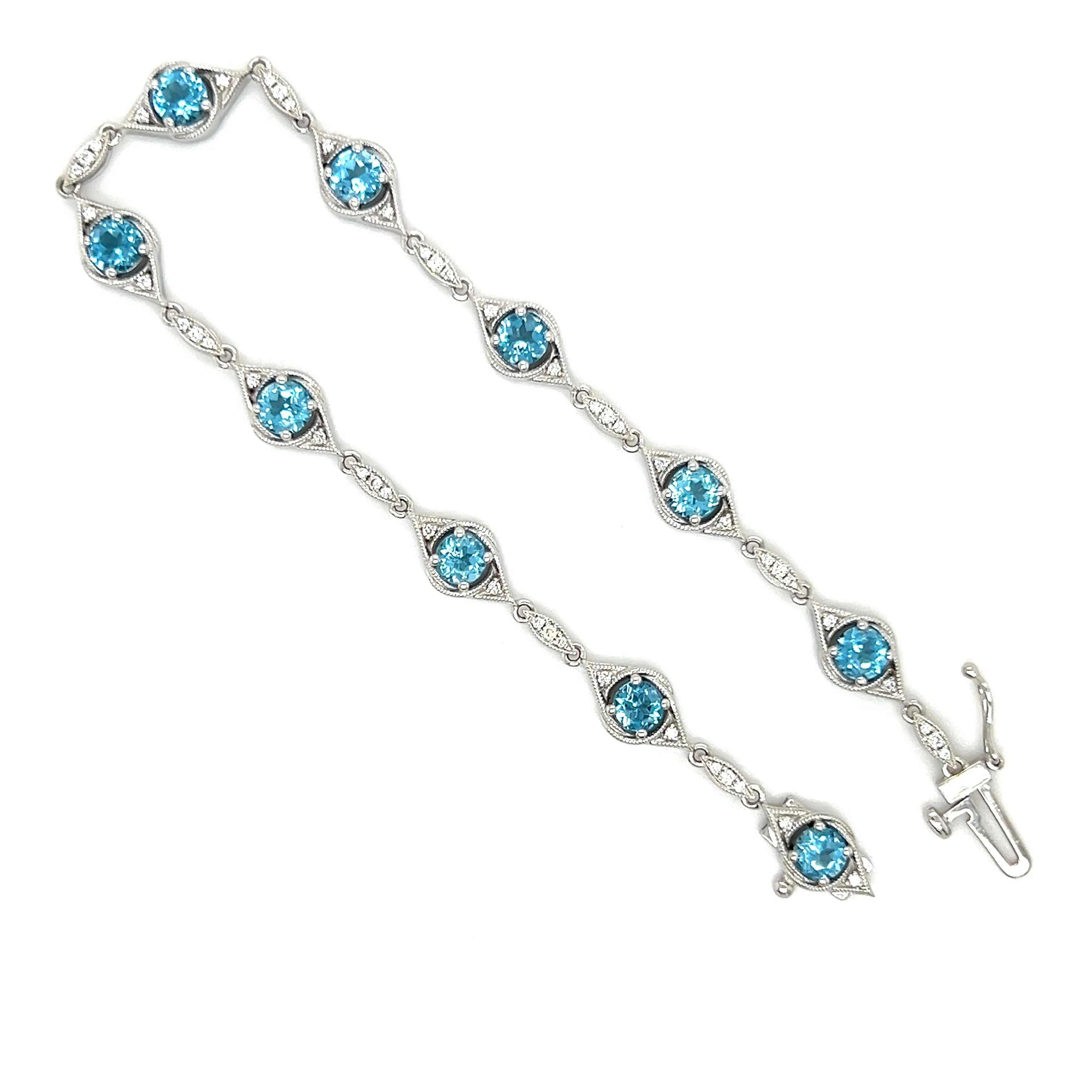 Blue Topaz Link Bracelet with Fifty Diamonds in 14K White Gold