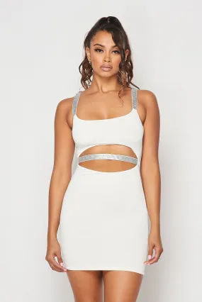 Bria Rhinestone Strap Dress - White