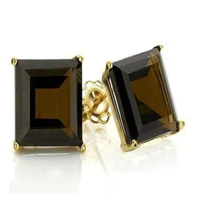 BRILLIANT 1.1 CARAT TW (2 PCS) SMOKEY TOPAZ 10K SOLID YELLOW GOLD EARRINGS