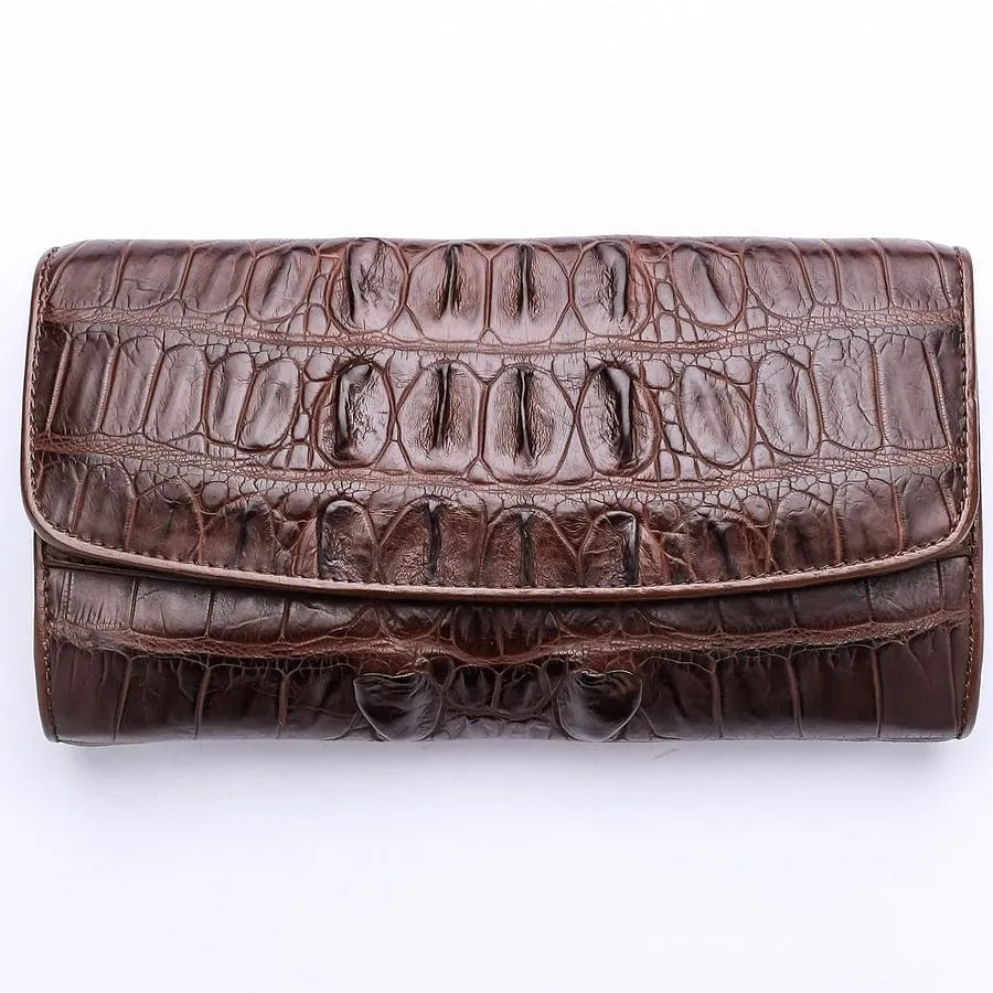 Brown Genuine Crocodile Big Tail Skin Womens Wallet