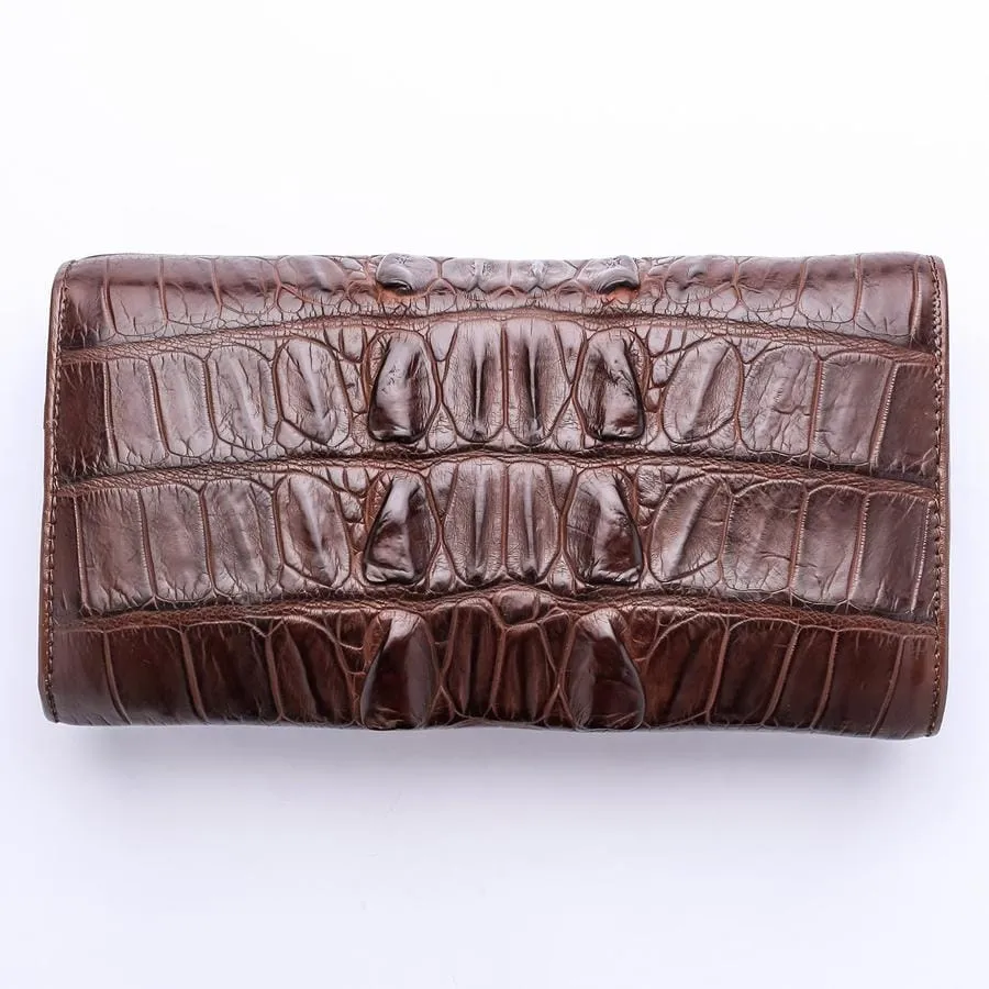 Brown Genuine Crocodile Big Tail Skin Womens Wallet