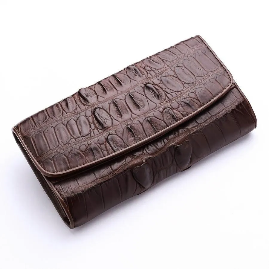 Brown Genuine Crocodile Big Tail Skin Womens Wallet