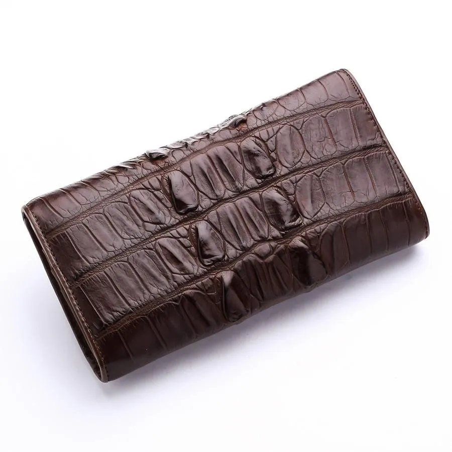 Brown Genuine Crocodile Big Tail Skin Womens Wallet