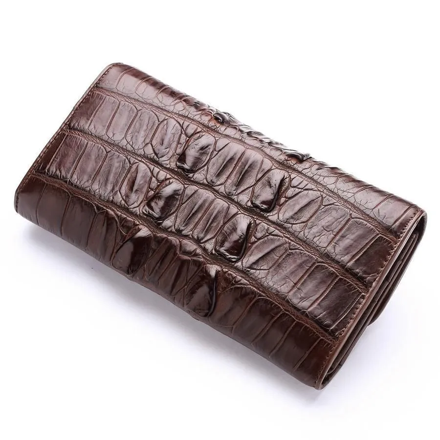 Brown Genuine Crocodile Big Tail Skin Womens Wallet