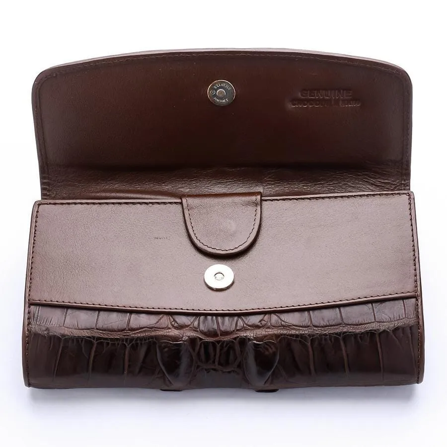 Brown Genuine Crocodile Big Tail Skin Womens Wallet