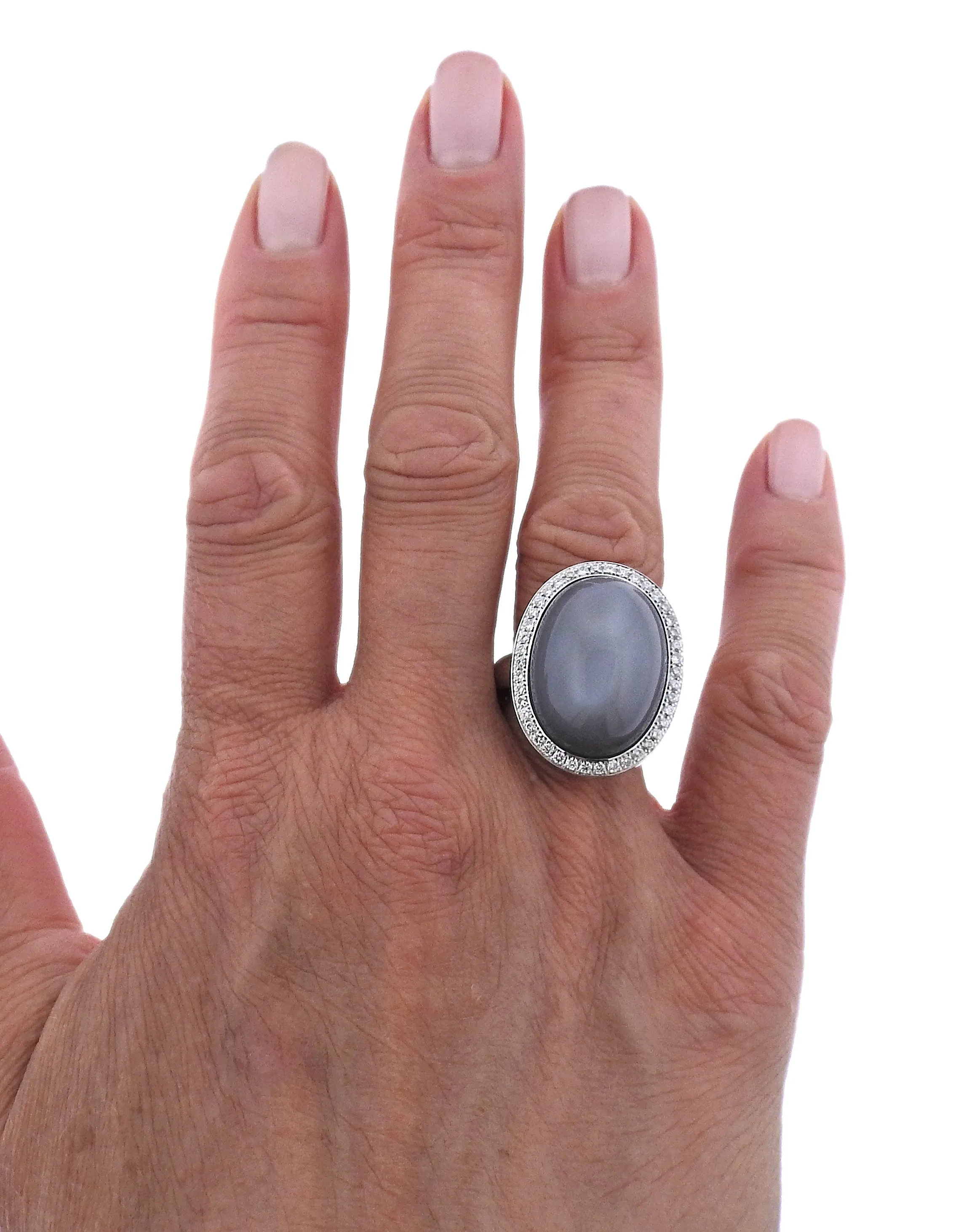 Bucherer Gold Diamond 24.16ct Grey Moonstone Ring