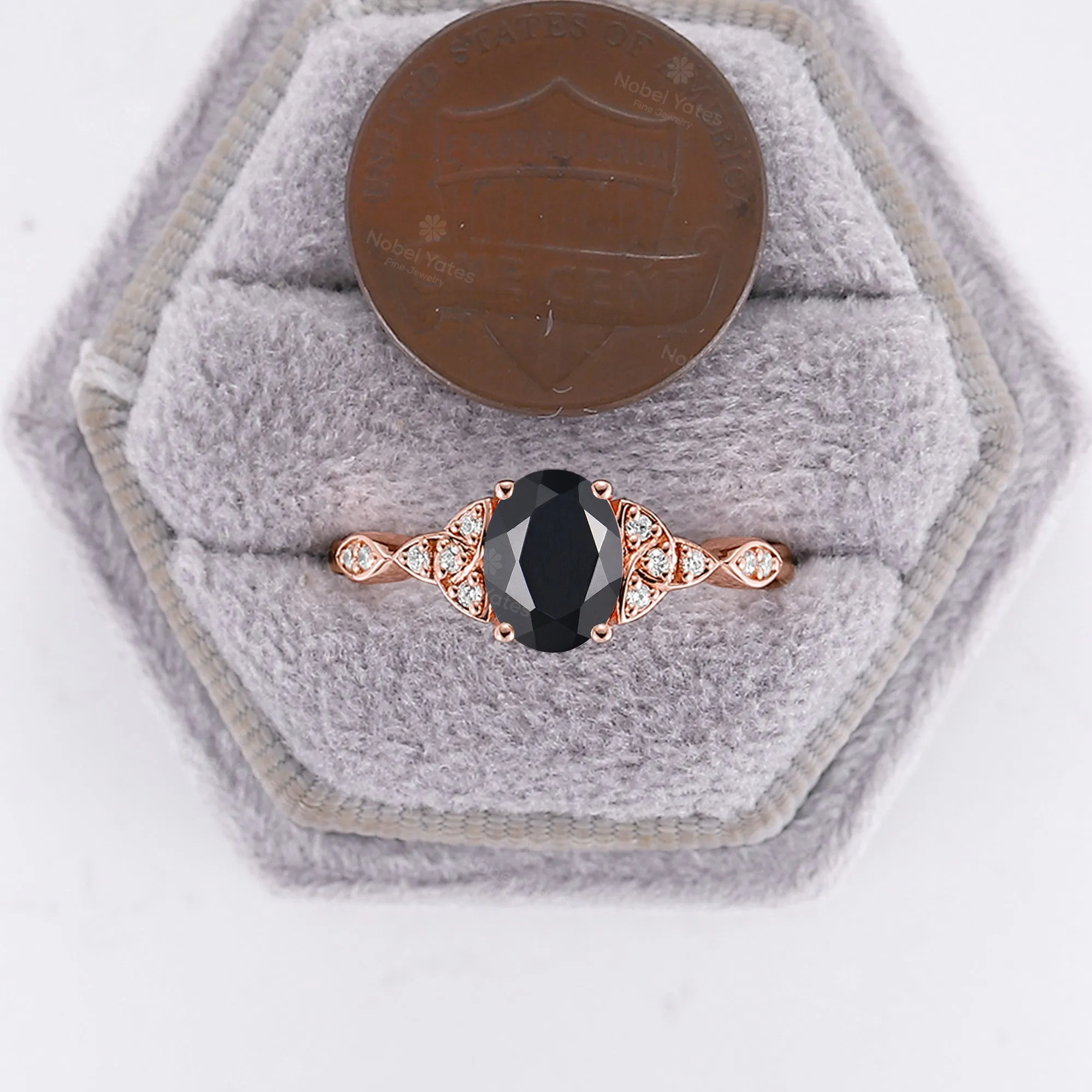 Celtic Black Onyx Engagement Ring Oval Shape Rose Gold Band