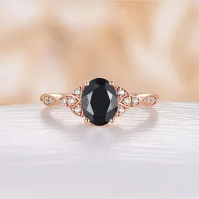 Celtic Black Onyx Engagement Ring Oval Shape Rose Gold Band