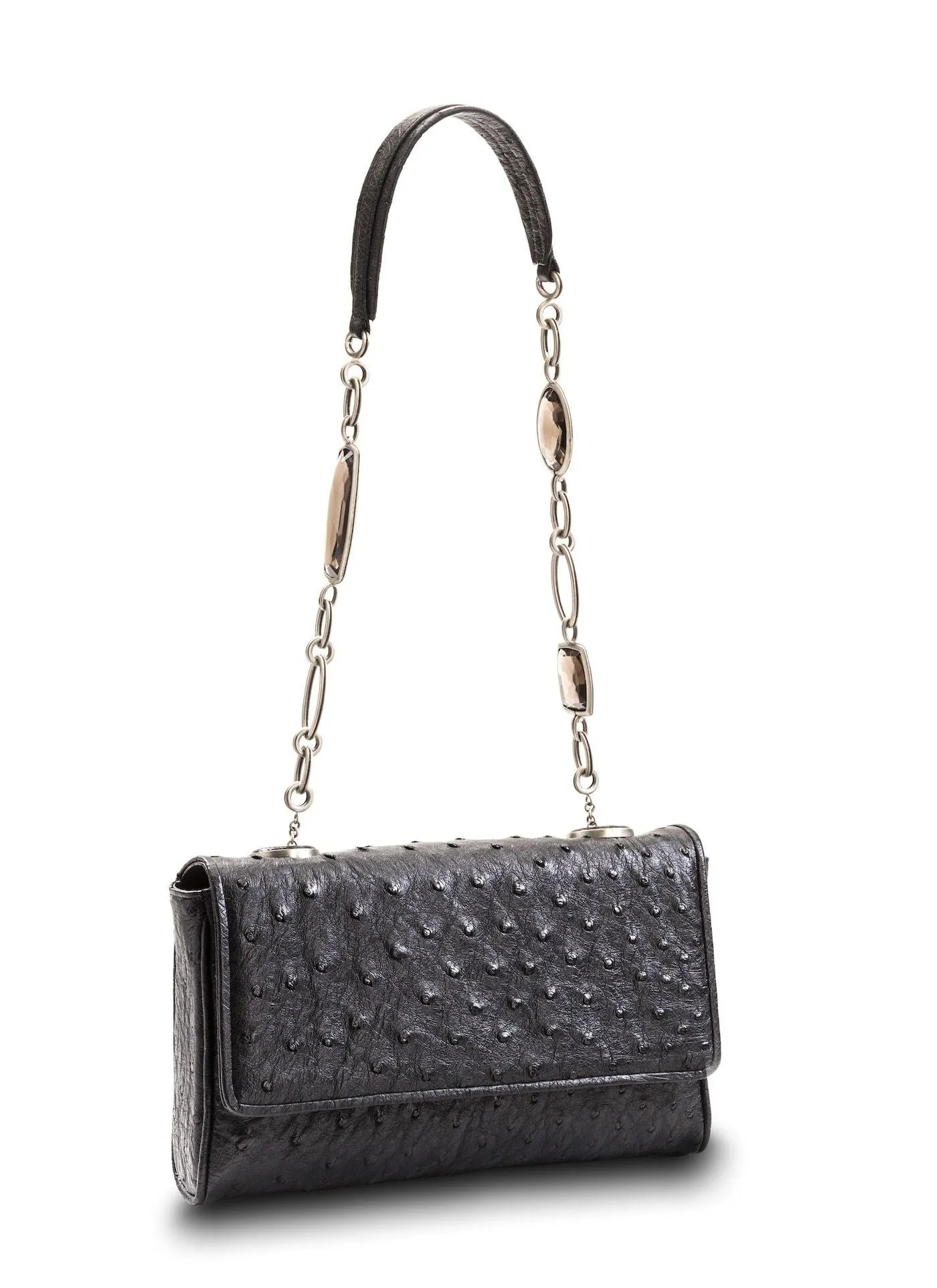 Chain & Jewel Shoulder Bag, Mini - Black, Topaz Gemstones