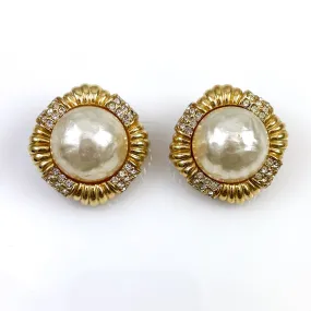 Ciner Pearl and Rhinestone Gold Clip On Earrings Vintage