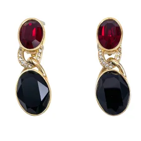 Ciner Red & Black Rhinestone Earrings Vintage