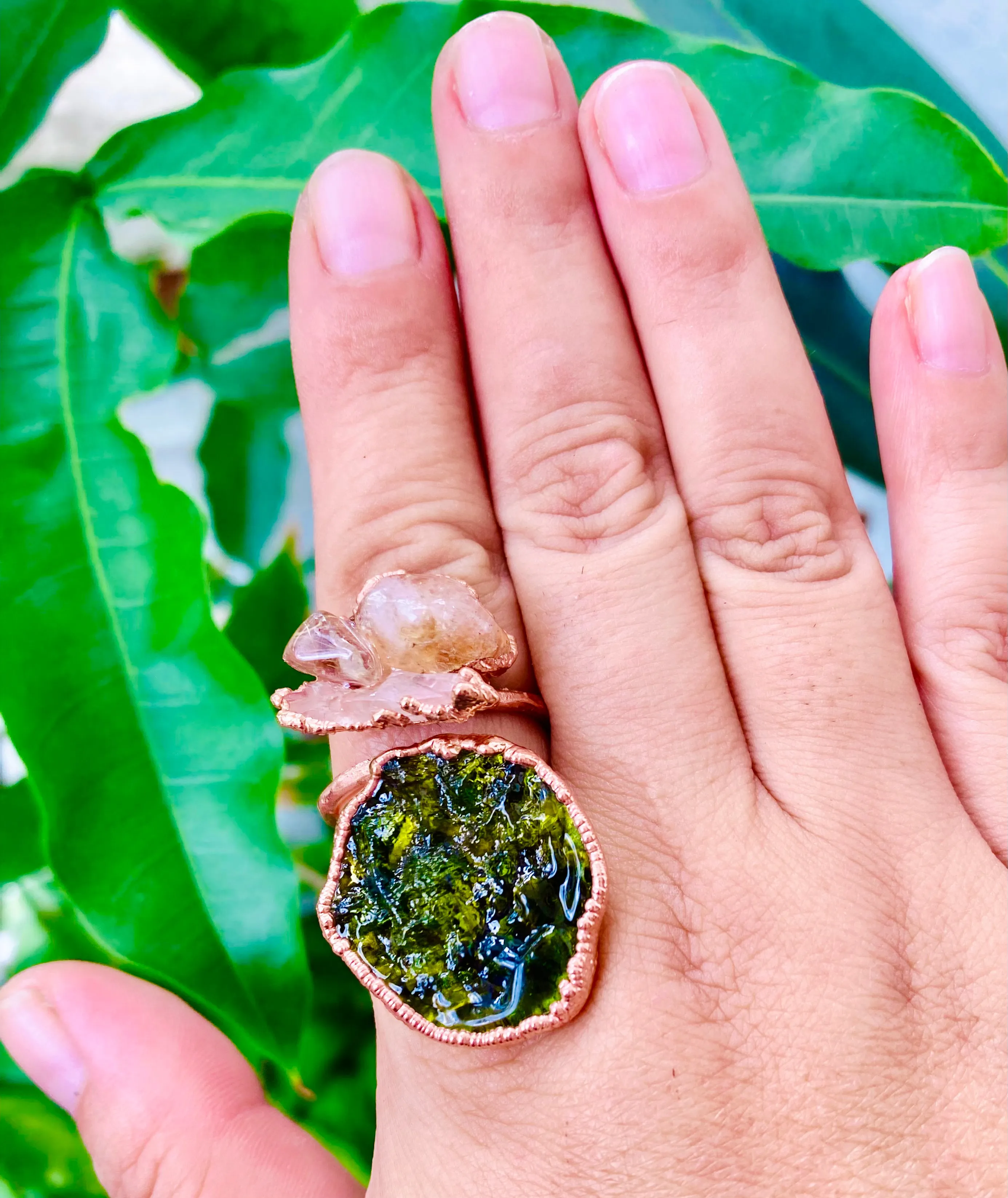 Citrine Green Glass Ring