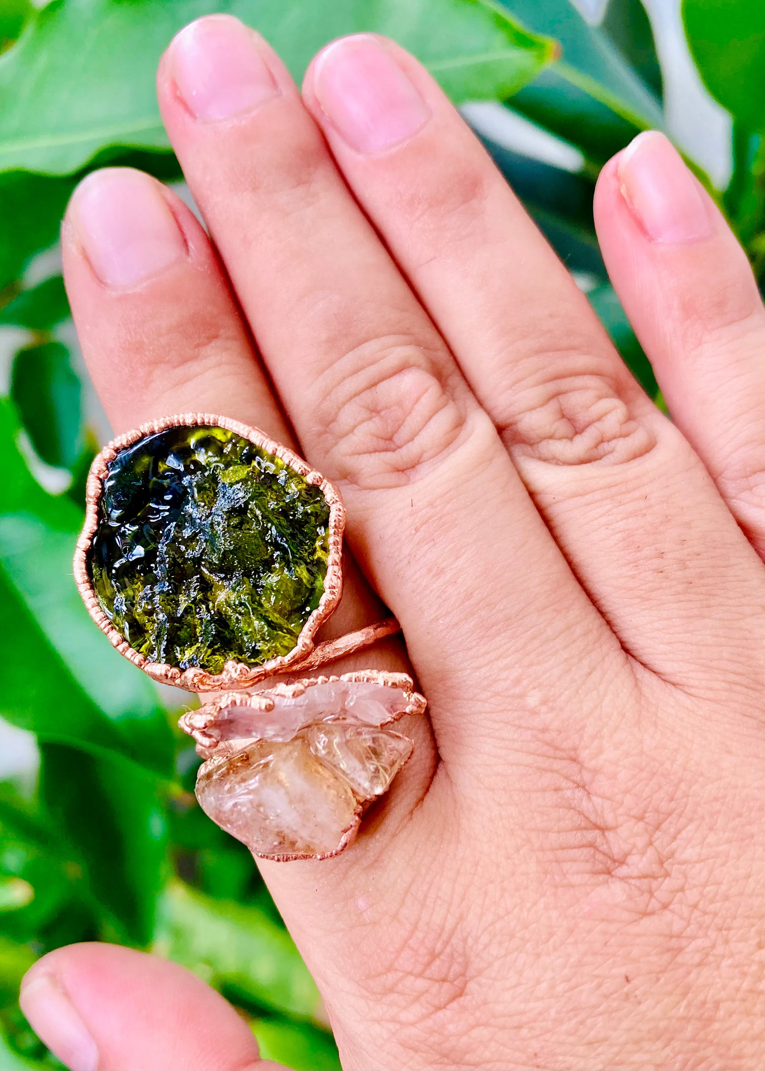 Citrine Green Glass Ring