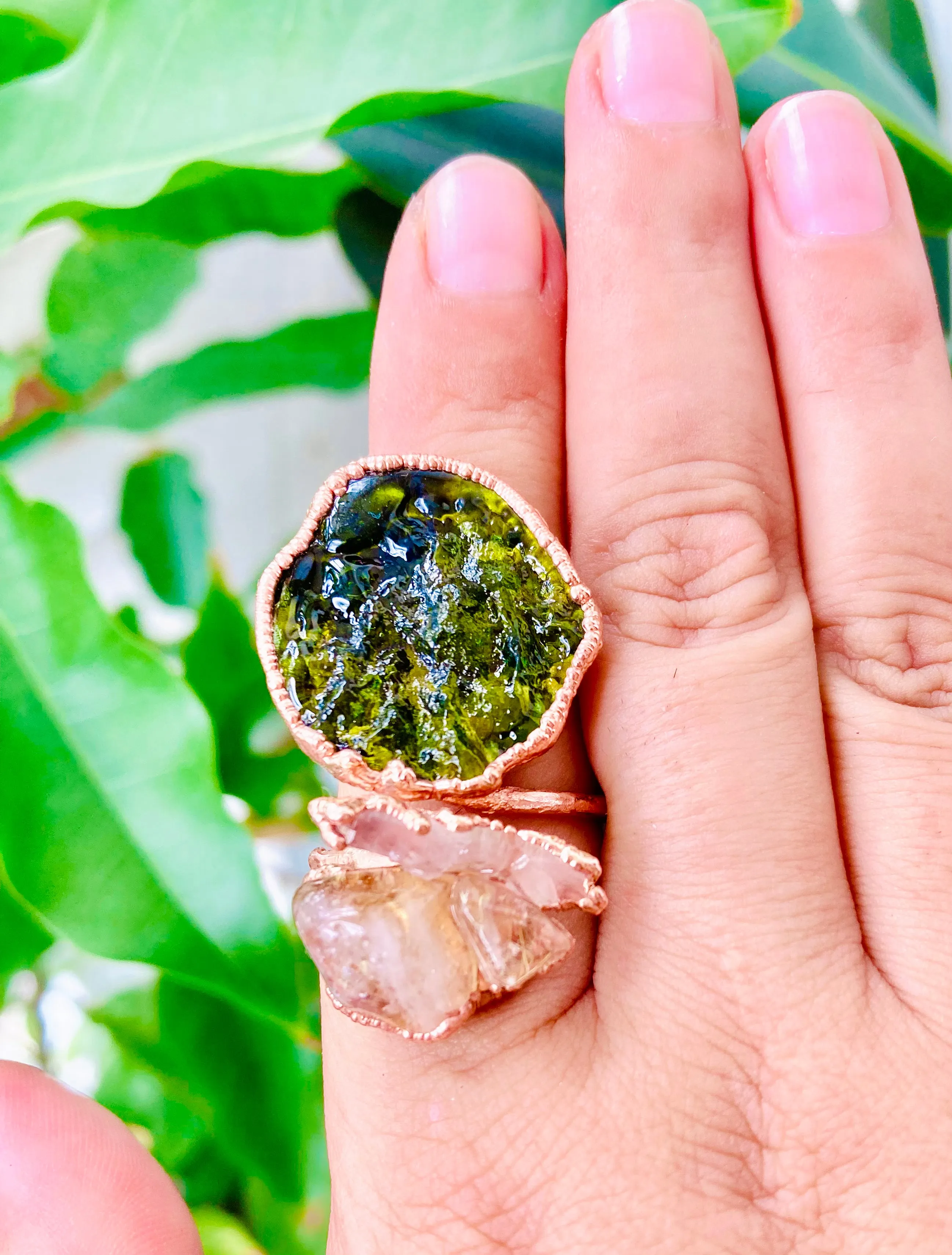 Citrine Green Glass Ring