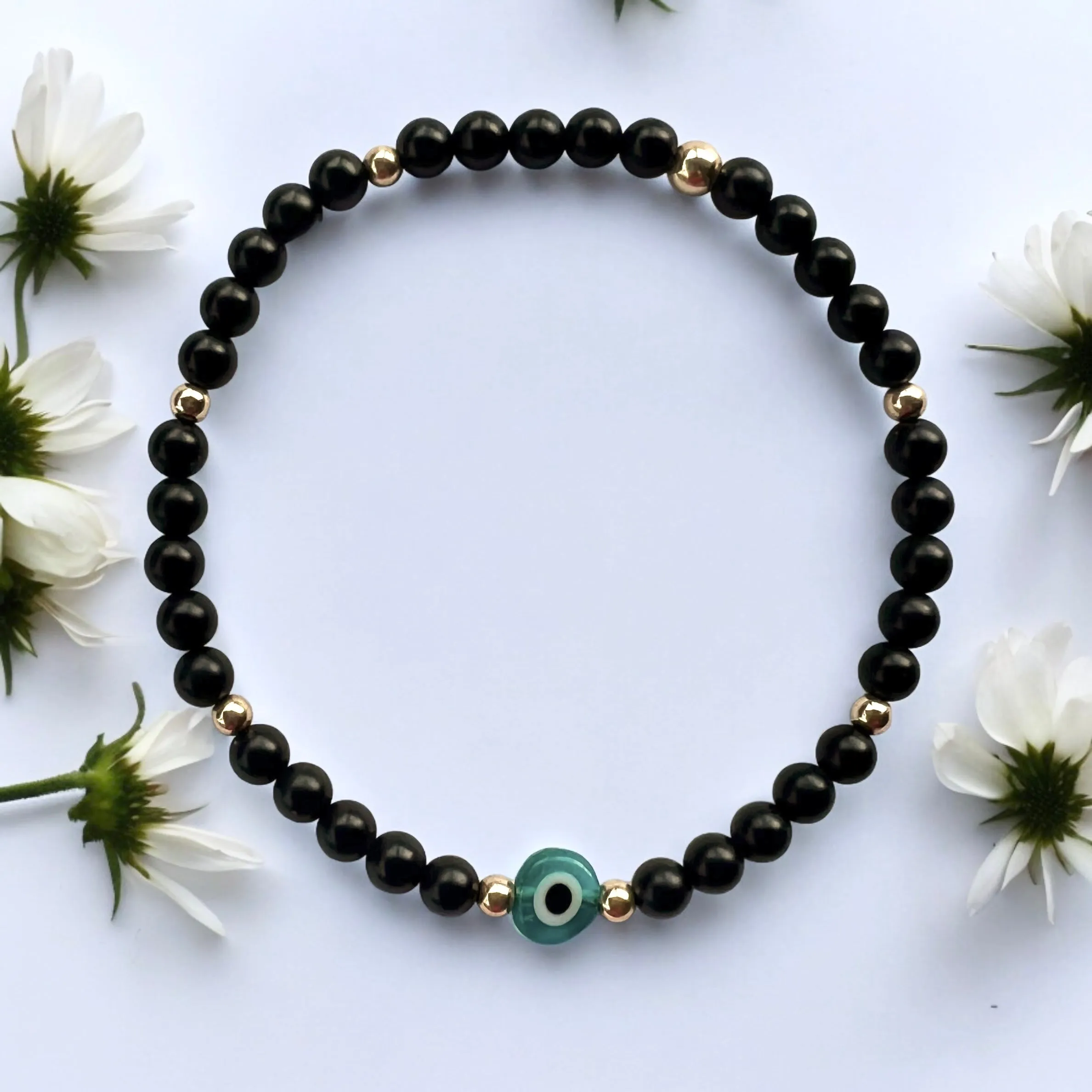 Classic Evil Eye Charm 4mm Onyx Matte Stone Bracelet