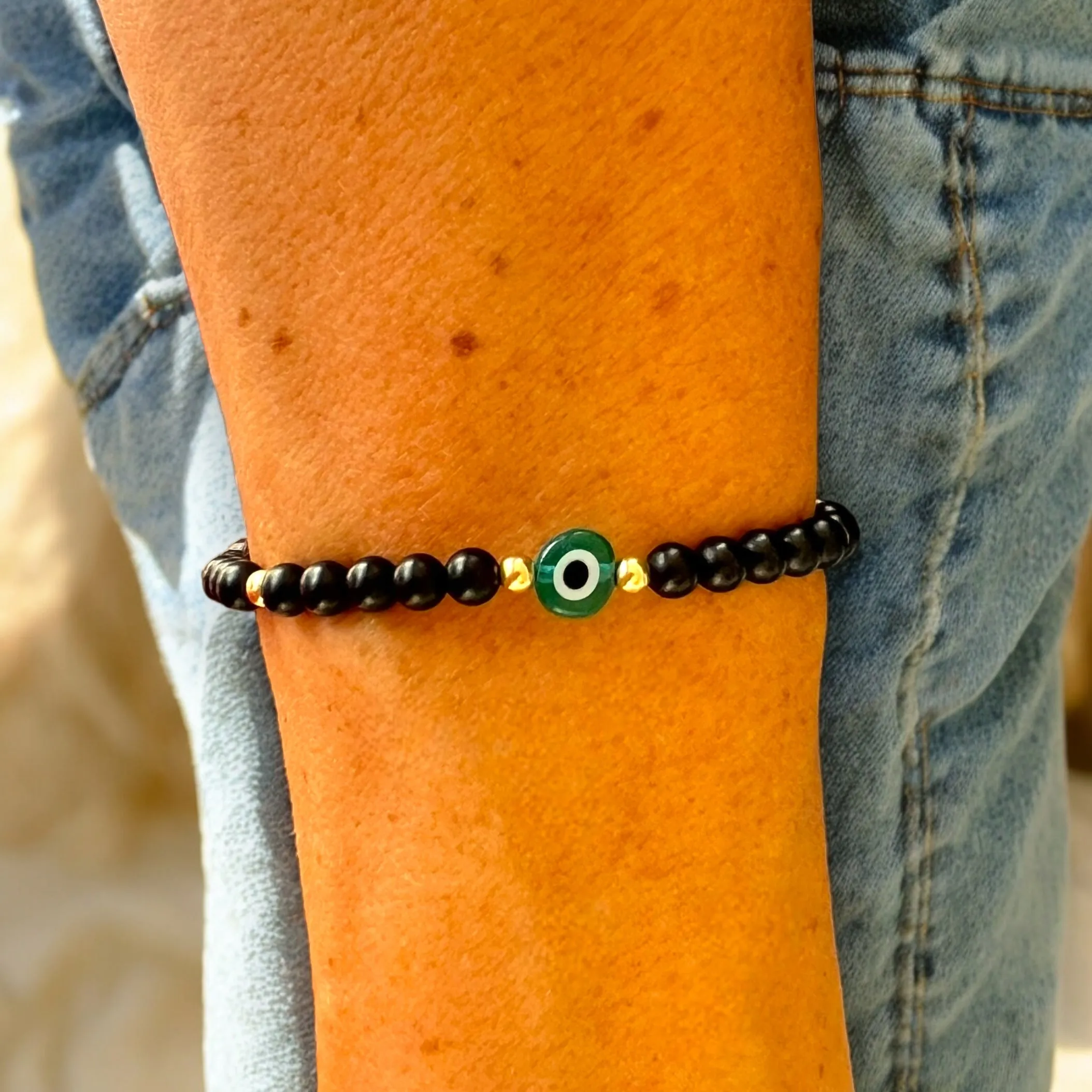 Classic Evil Eye Charm 4mm Onyx Matte Stone Bracelet