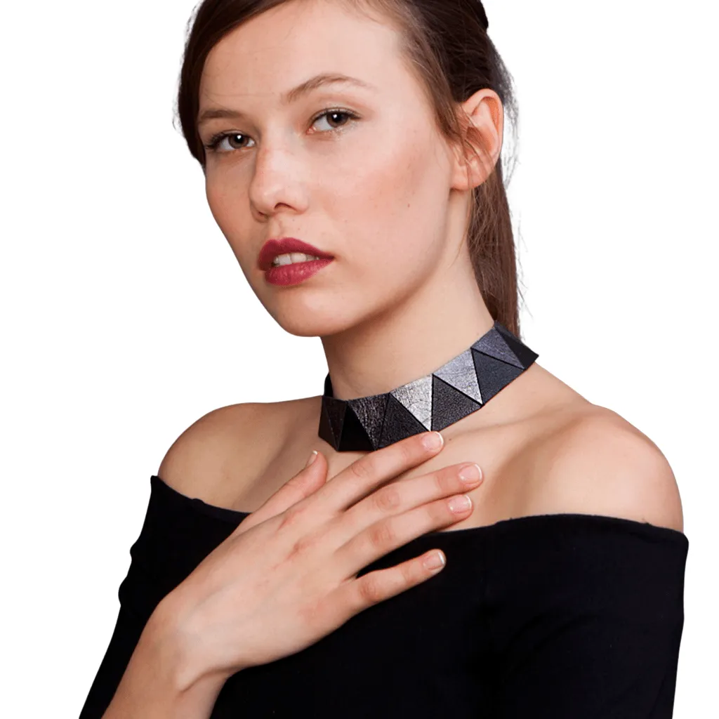 Cleopatra black leather choker necklace