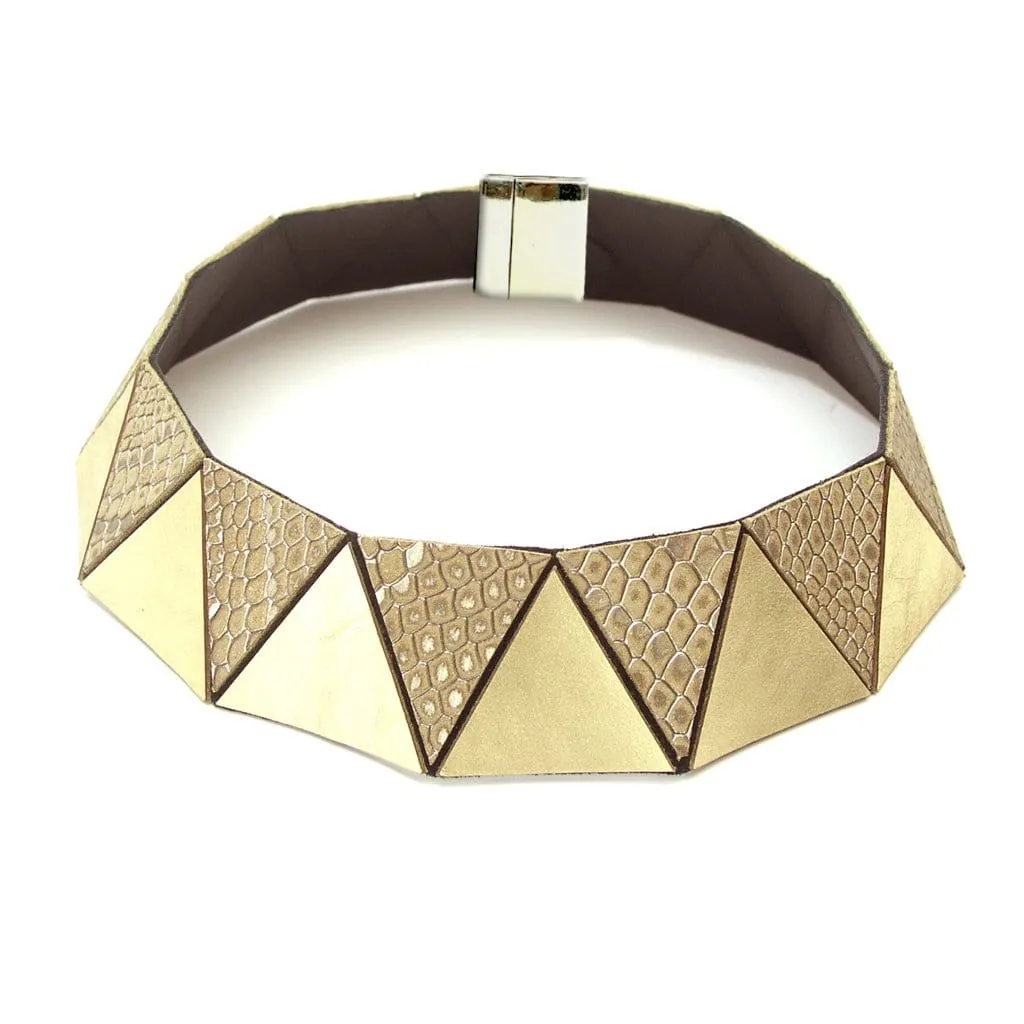 Cleopatra gold geometric leather choker