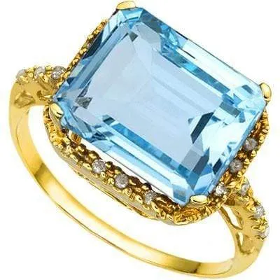 CLOSEOUT OFFER: 7.74 CARAT BLUE TOPAZ & GENUINE DIAMOND 10KT SOLID YELLOW GOLD