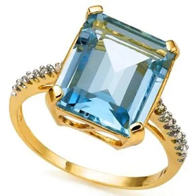 CLOSEOUT OFFER: 7.83 CARAT BLUE TOPAZ & GENUINE DIAMOND 10KT SOLID GOLD YELLOW GOL