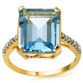 CLOSEOUT OFFER: 7.83 CARAT BLUE TOPAZ & GENUINE DIAMOND 10KT SOLID GOLD YELLOW GOL