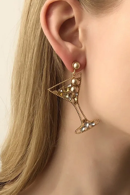 Cocktail Glass Rhinestone Drop Earrings