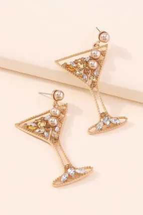 Cocktail Glass Rhinestone Drop Earrings