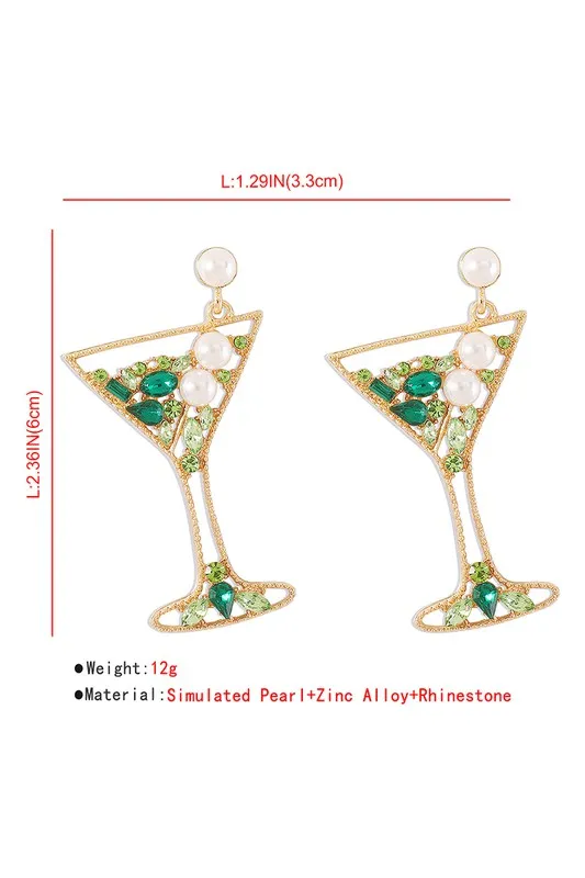 Cocktail Glass Rhinestone Drop Earrings