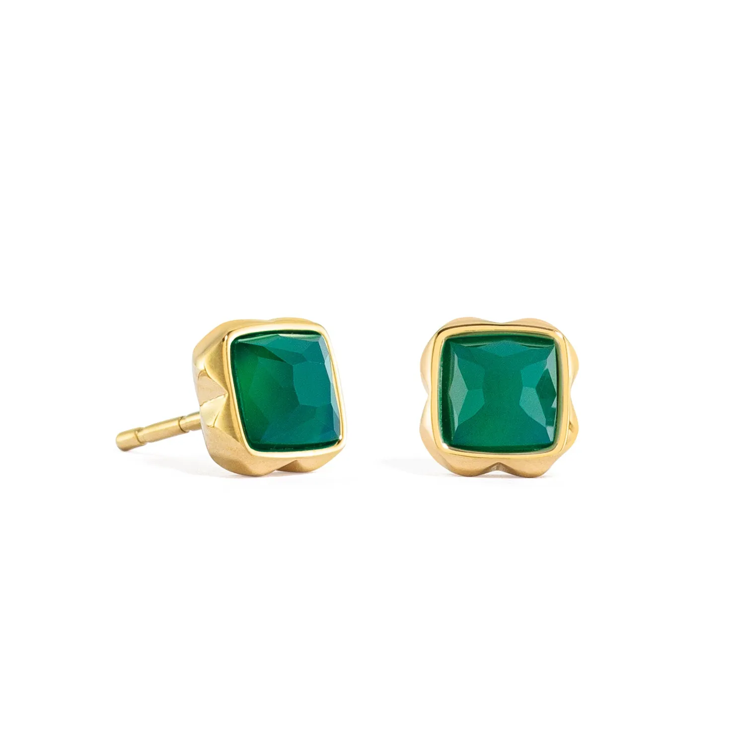 Coeur De Lion May Birthstone Gold Green Agate Stud Earrings