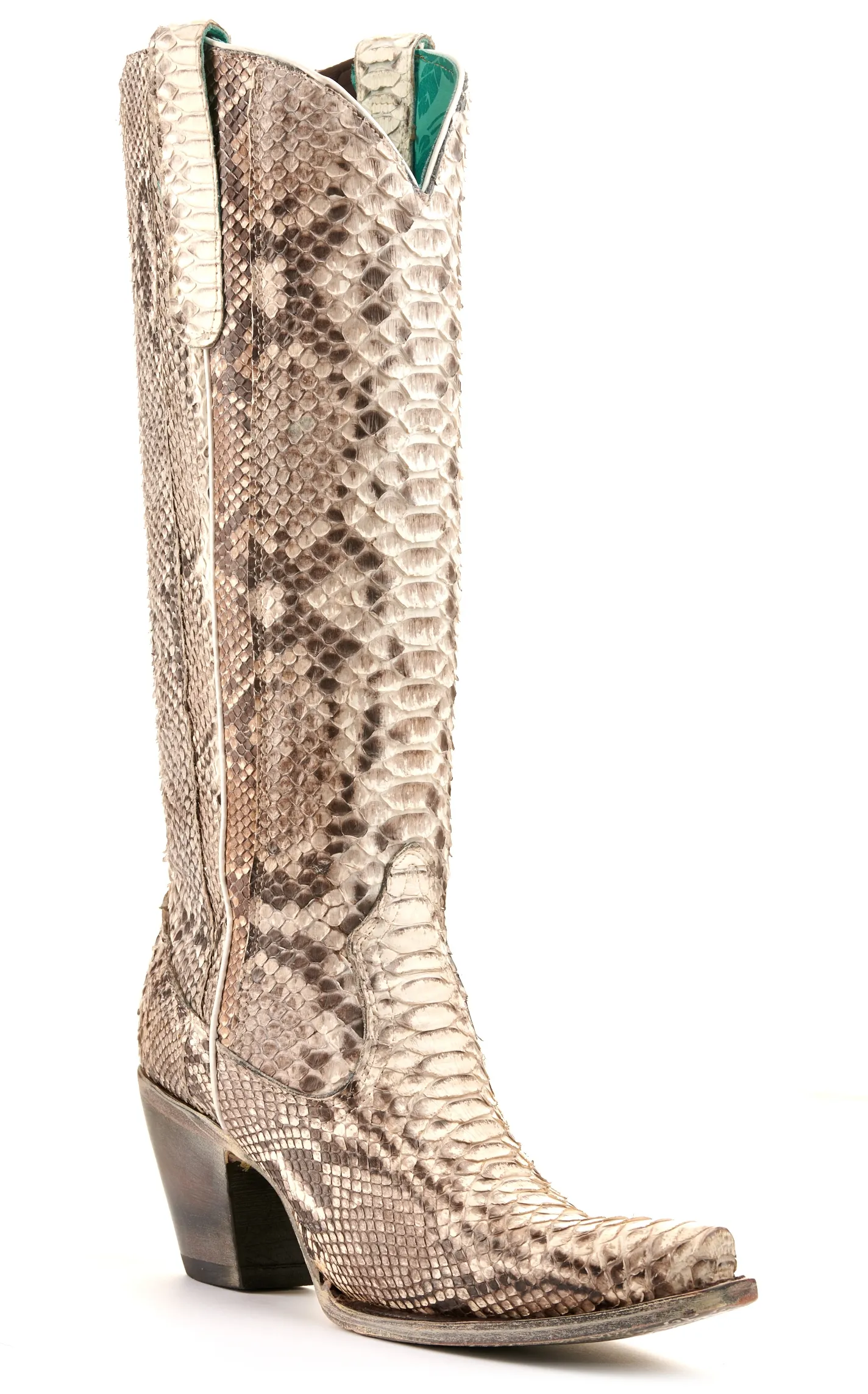 Corral Women's Natural Full Python Snip Toe Tall Exotic Cowboy Boots