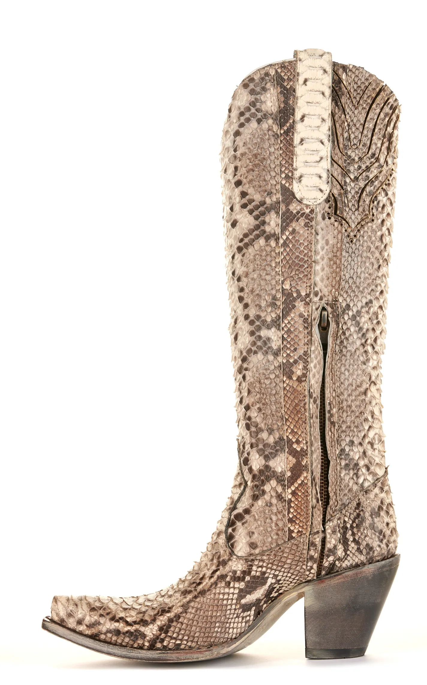 Corral Women's Natural Full Python Snip Toe Tall Exotic Cowboy Boots