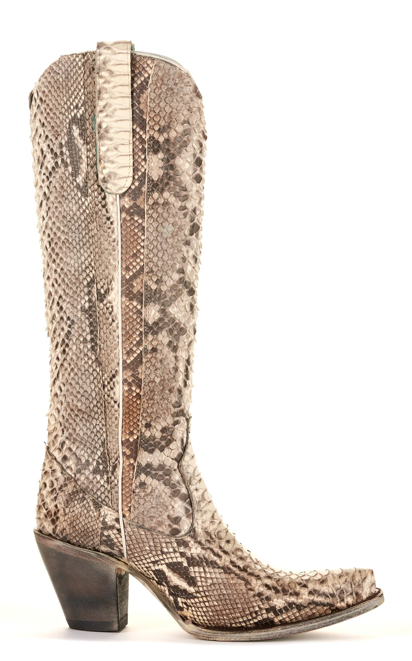 Corral Women's Natural Full Python Snip Toe Tall Exotic Cowboy Boots