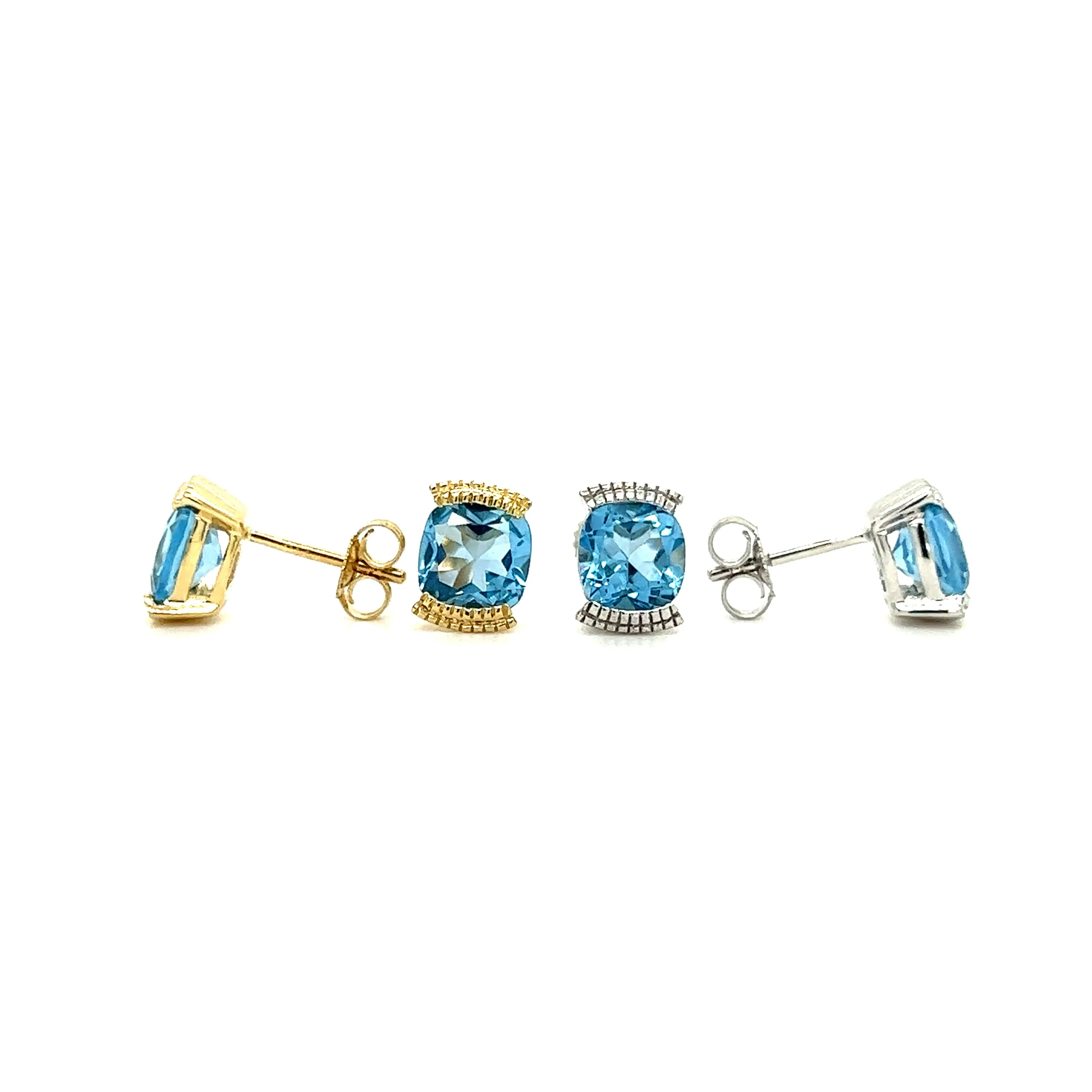 Cushion Blue Topaz Stud Earrings with 1.78ctw of Swiss Blue Topaz in 14K Gold