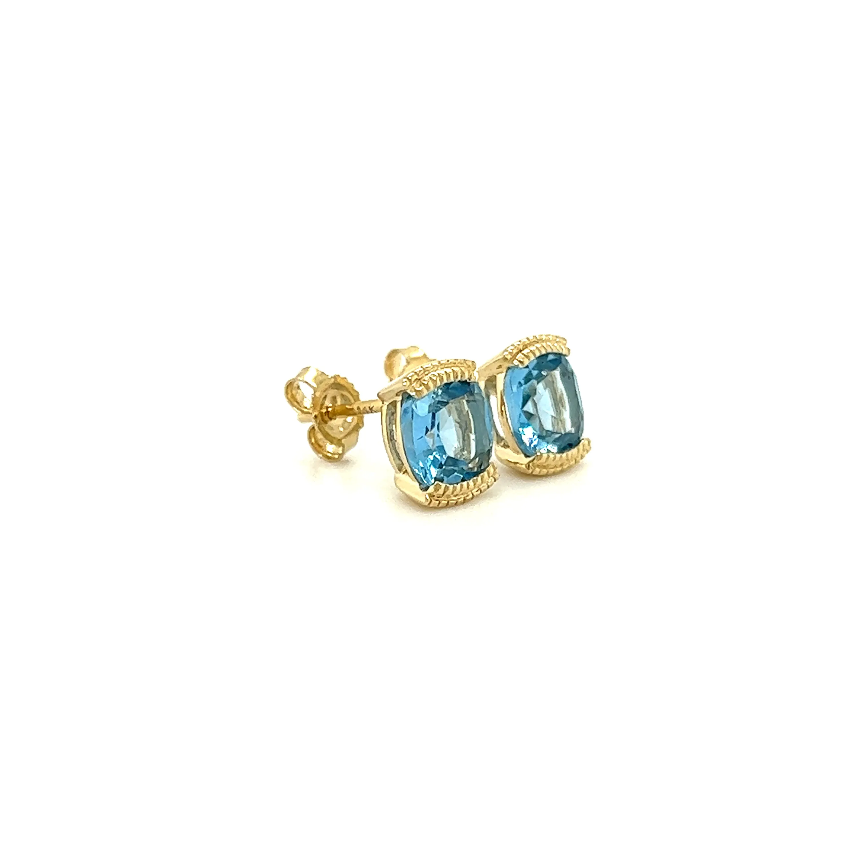 Cushion Blue Topaz Stud Earrings with 1.78ctw of Swiss Blue Topaz in 14K Gold