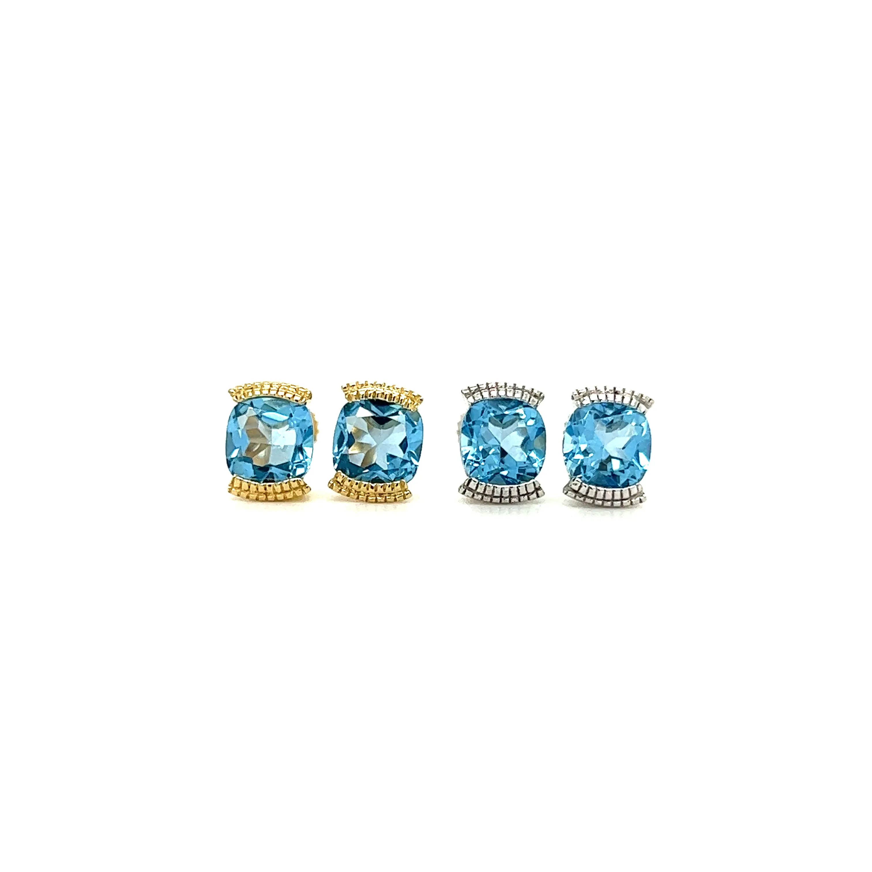 Cushion Blue Topaz Stud Earrings with 1.78ctw of Swiss Blue Topaz in 14K Gold