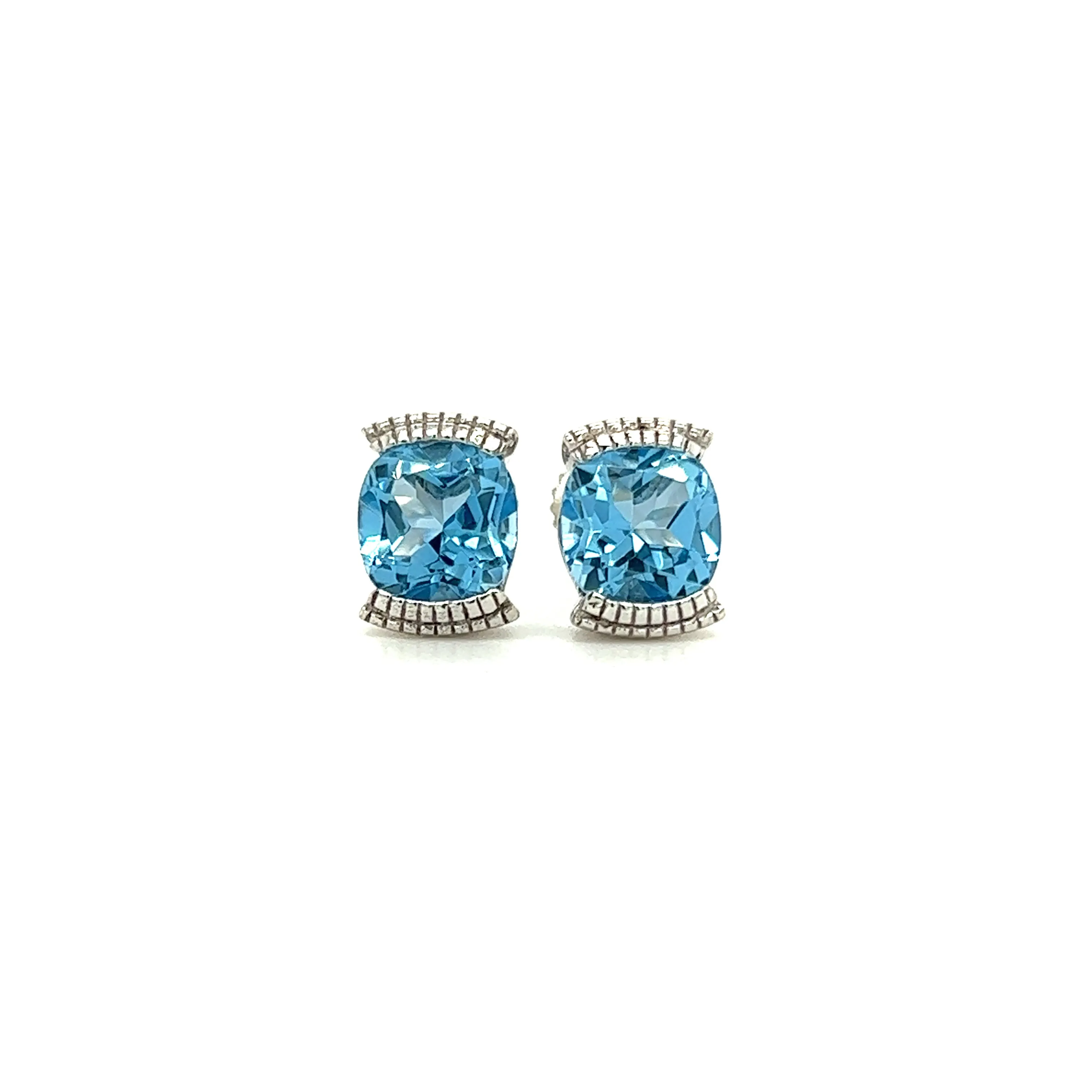 Cushion Blue Topaz Stud Earrings with 1.78ctw of Swiss Blue Topaz in 14K Gold