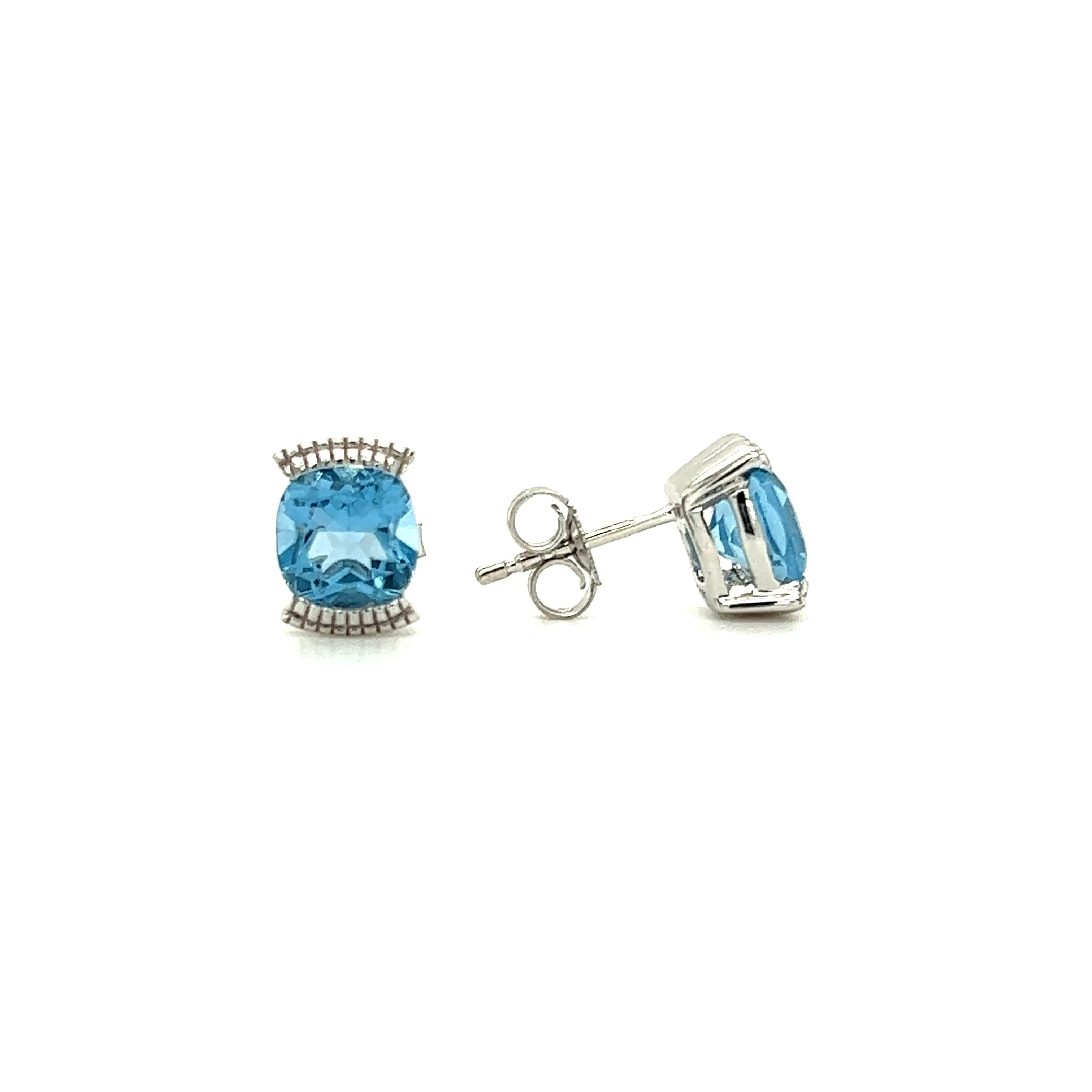 Cushion Blue Topaz Stud Earrings with 1.78ctw of Swiss Blue Topaz in 14K Gold