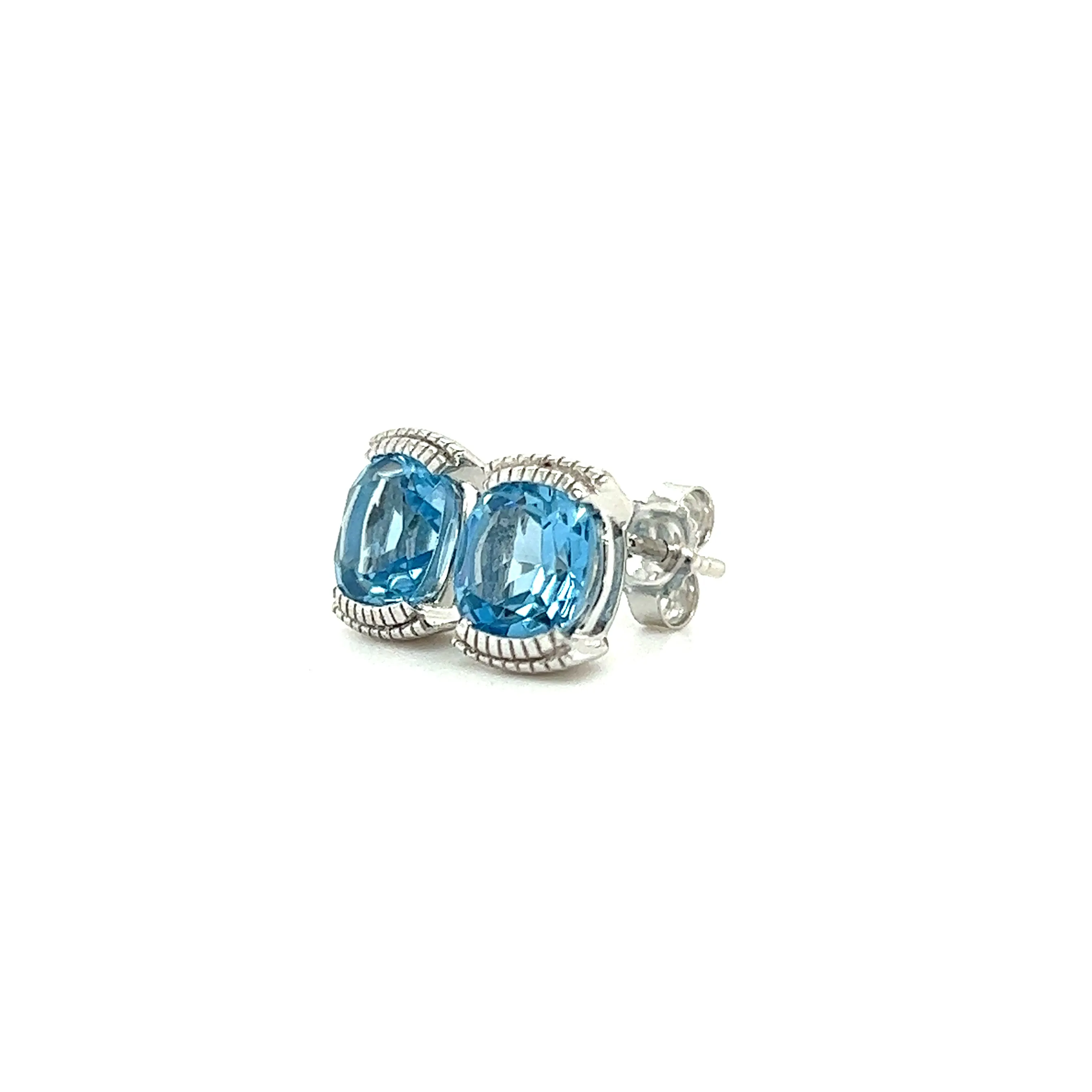 Cushion Blue Topaz Stud Earrings with 1.78ctw of Swiss Blue Topaz in 14K Gold