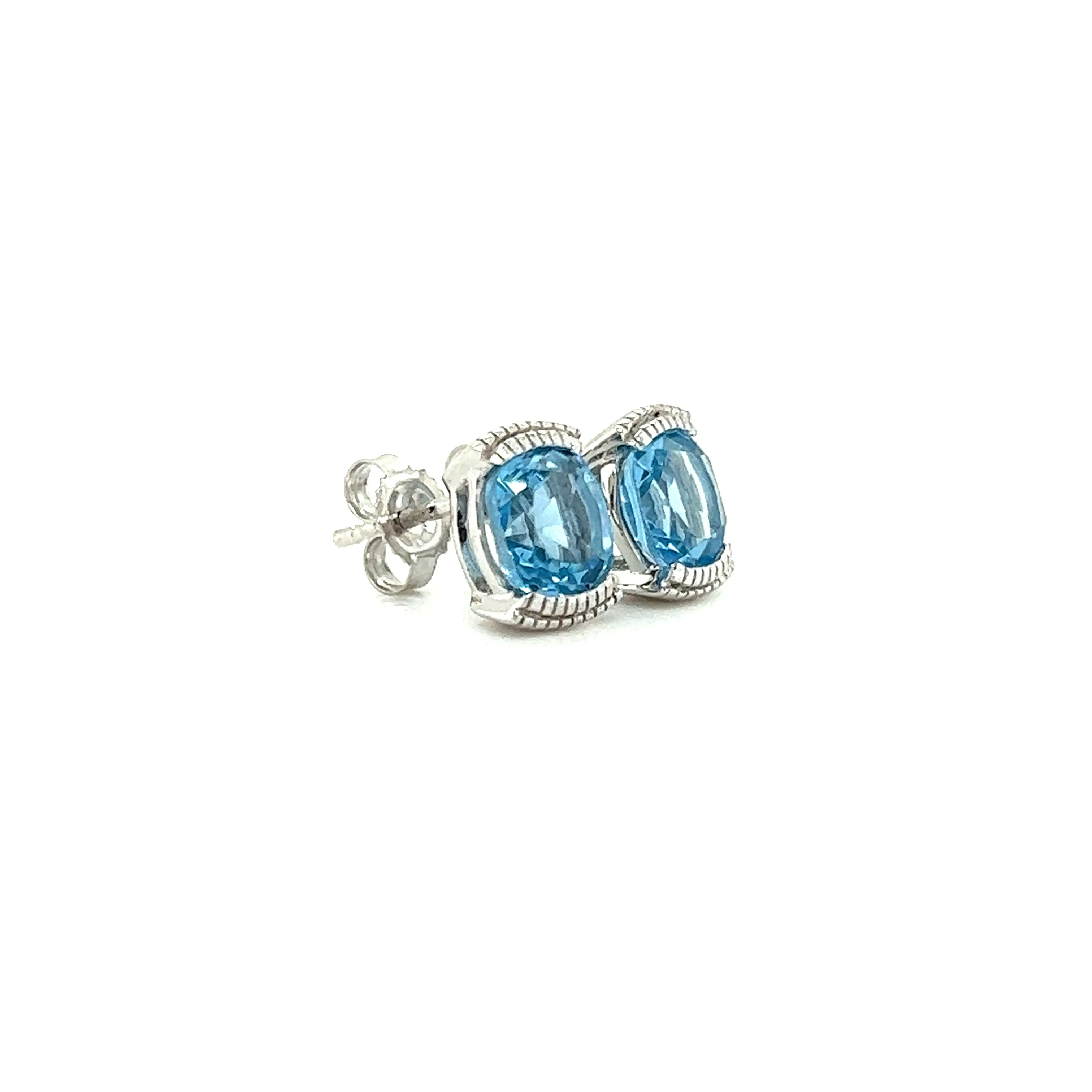 Cushion Blue Topaz Stud Earrings with 1.78ctw of Swiss Blue Topaz in 14K Gold