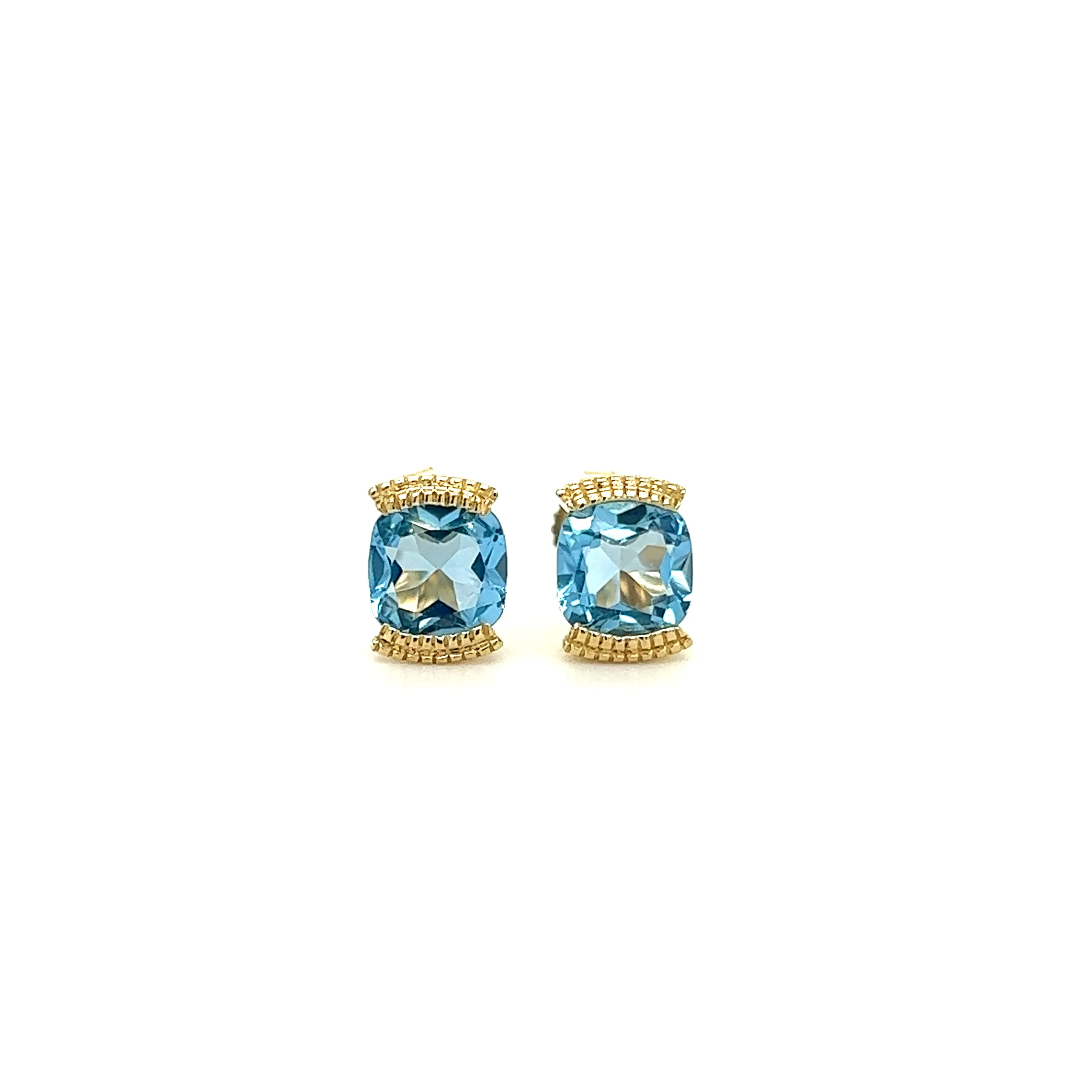 Cushion Blue Topaz Stud Earrings with 1.78ctw of Swiss Blue Topaz in 14K Gold