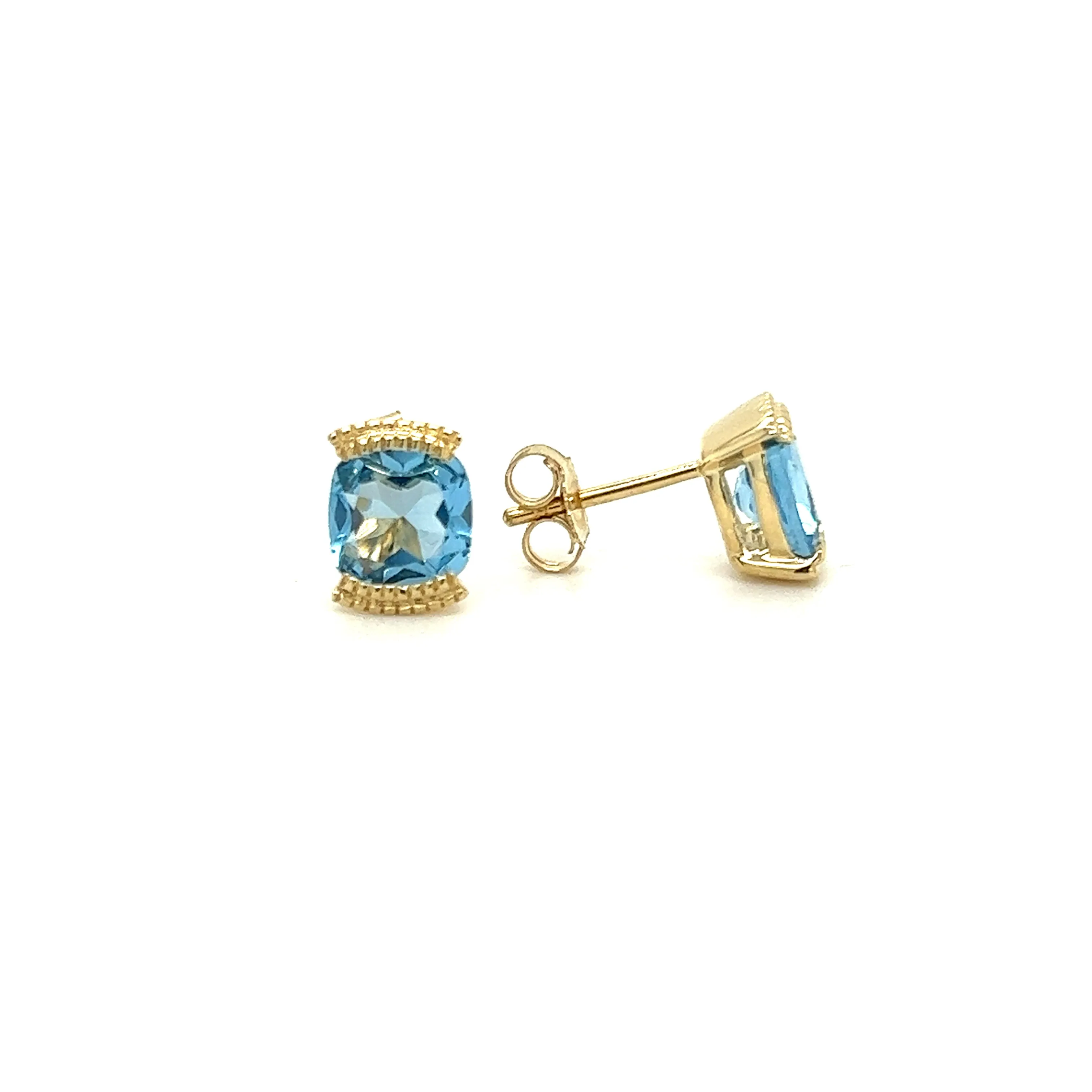 Cushion Blue Topaz Stud Earrings with 1.78ctw of Swiss Blue Topaz in 14K Gold