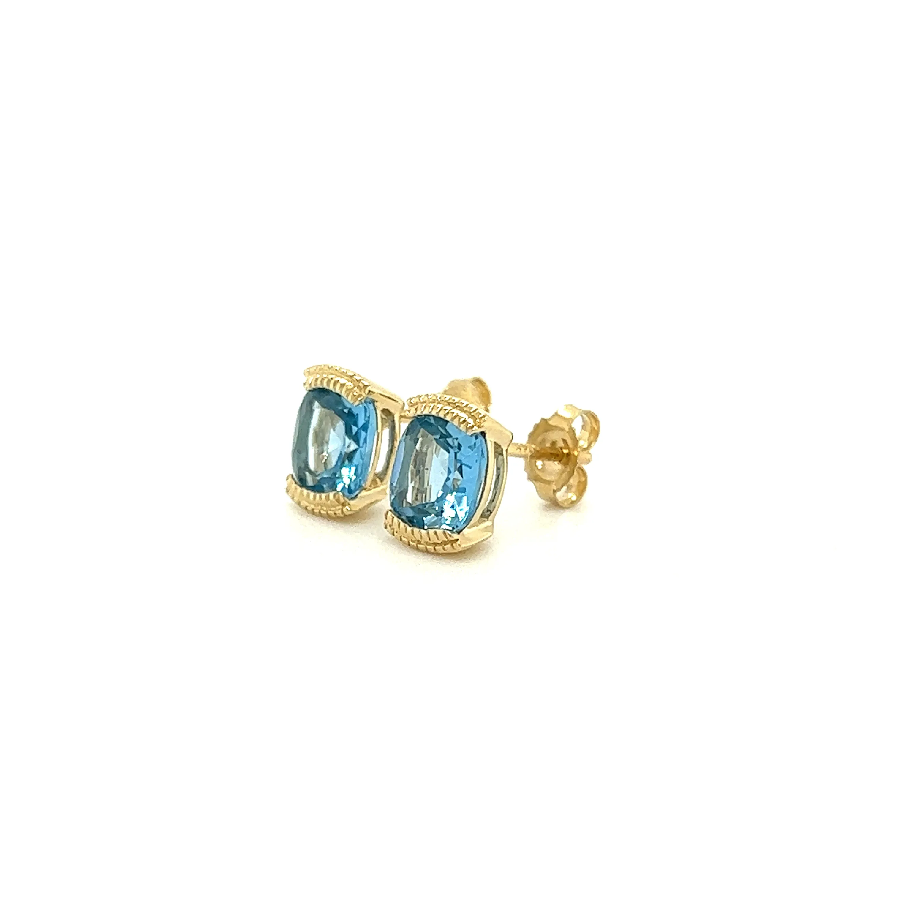 Cushion Blue Topaz Stud Earrings with 1.78ctw of Swiss Blue Topaz in 14K Gold