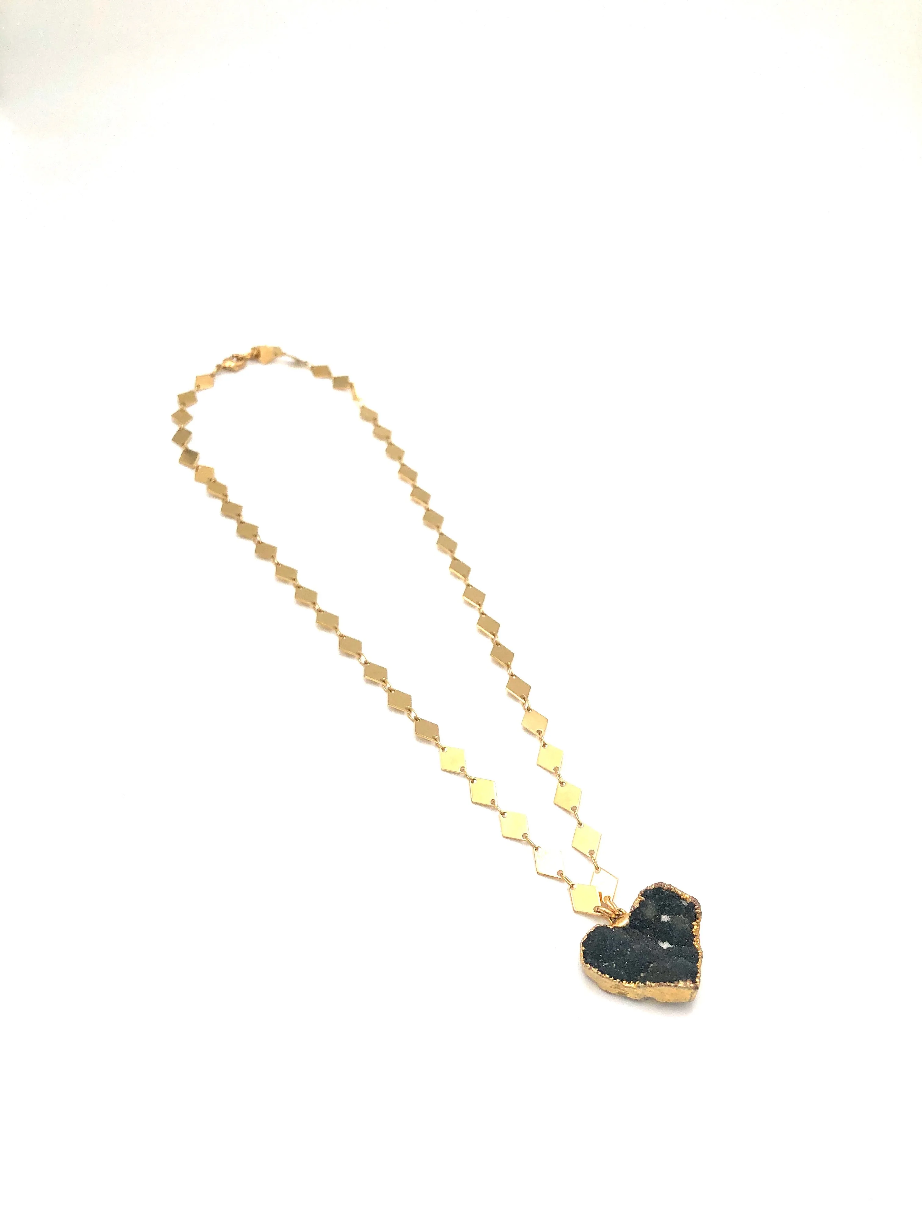 Dark Agate Druzy Heart Necklace