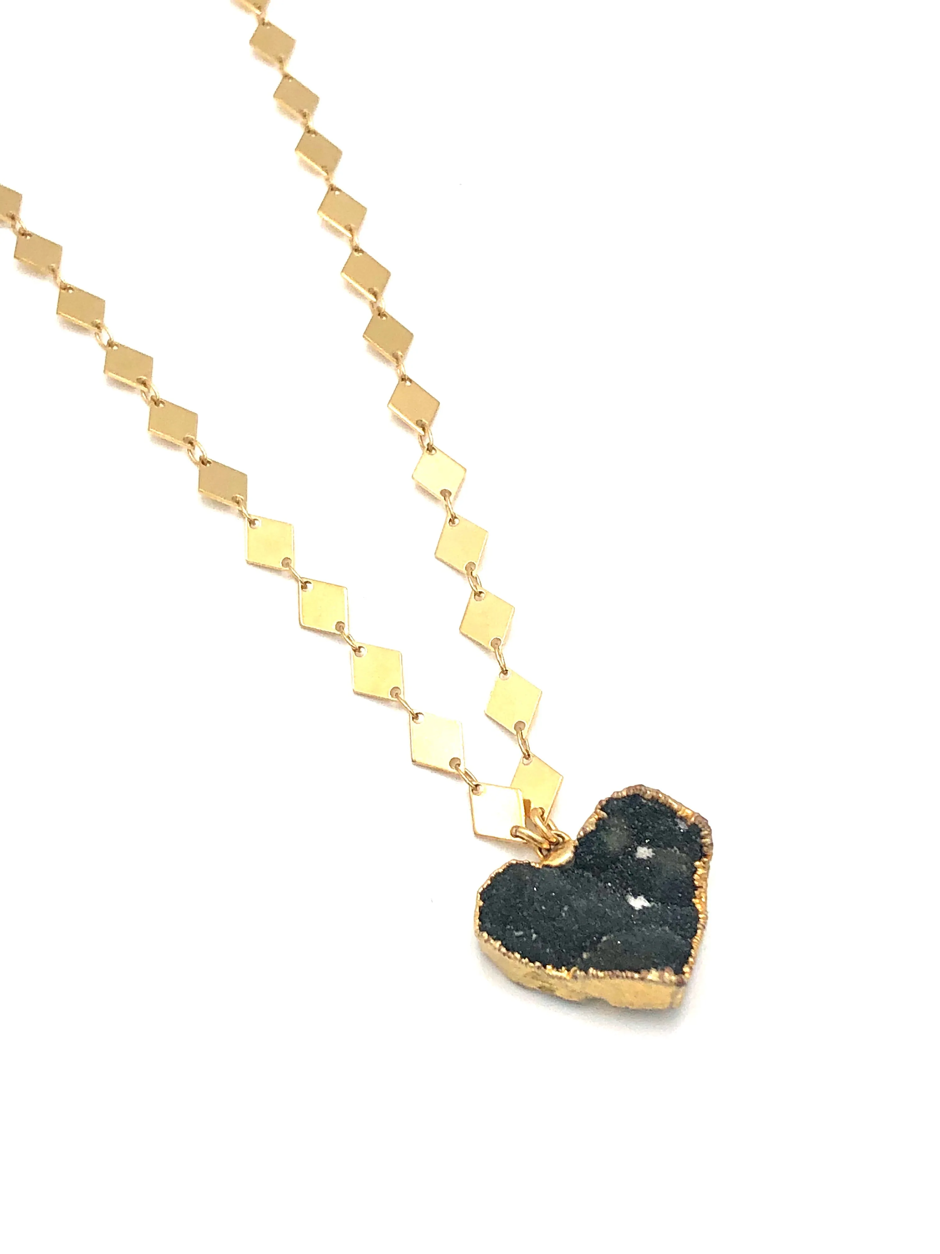 Dark Agate Druzy Heart Necklace