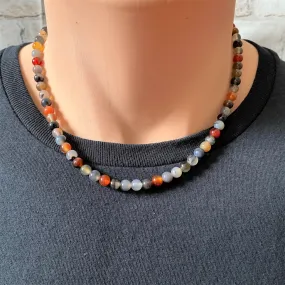 Dark Multi Agate Mens Beaded Necklace