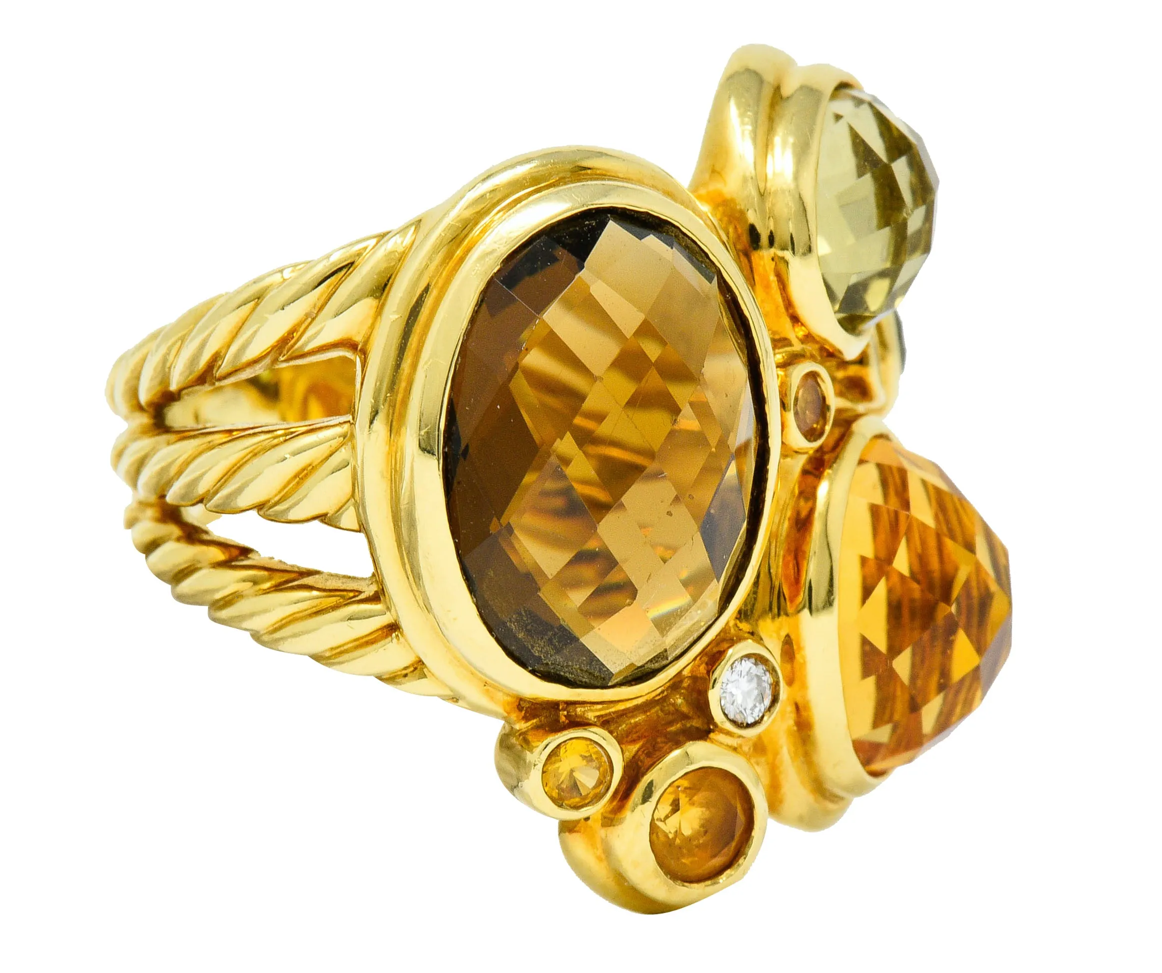 David Yurman Topaz Citrine Multi-Gem 18 Karat Gold Mosaic Cluster Ring