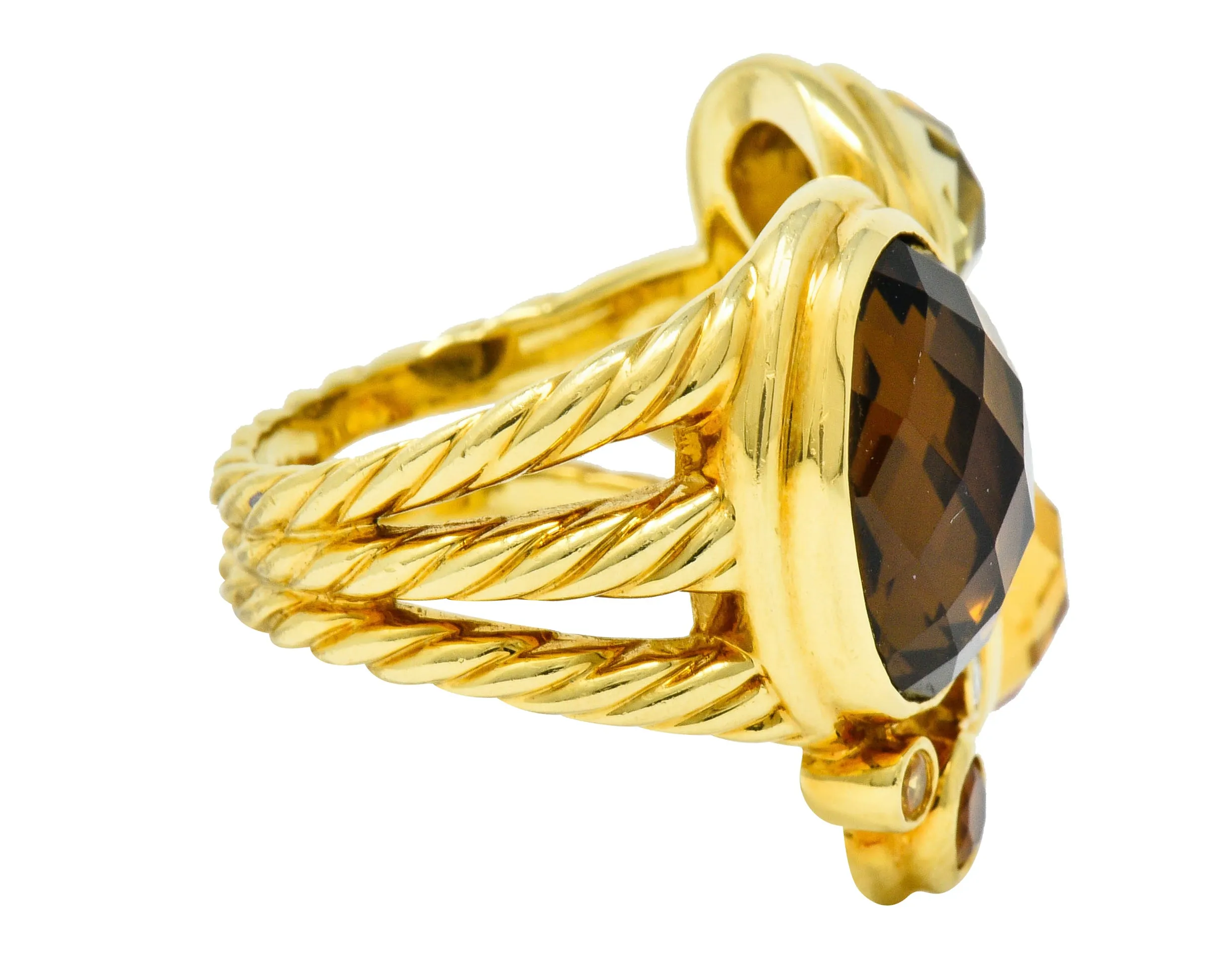 David Yurman Topaz Citrine Multi-Gem 18 Karat Gold Mosaic Cluster Ring