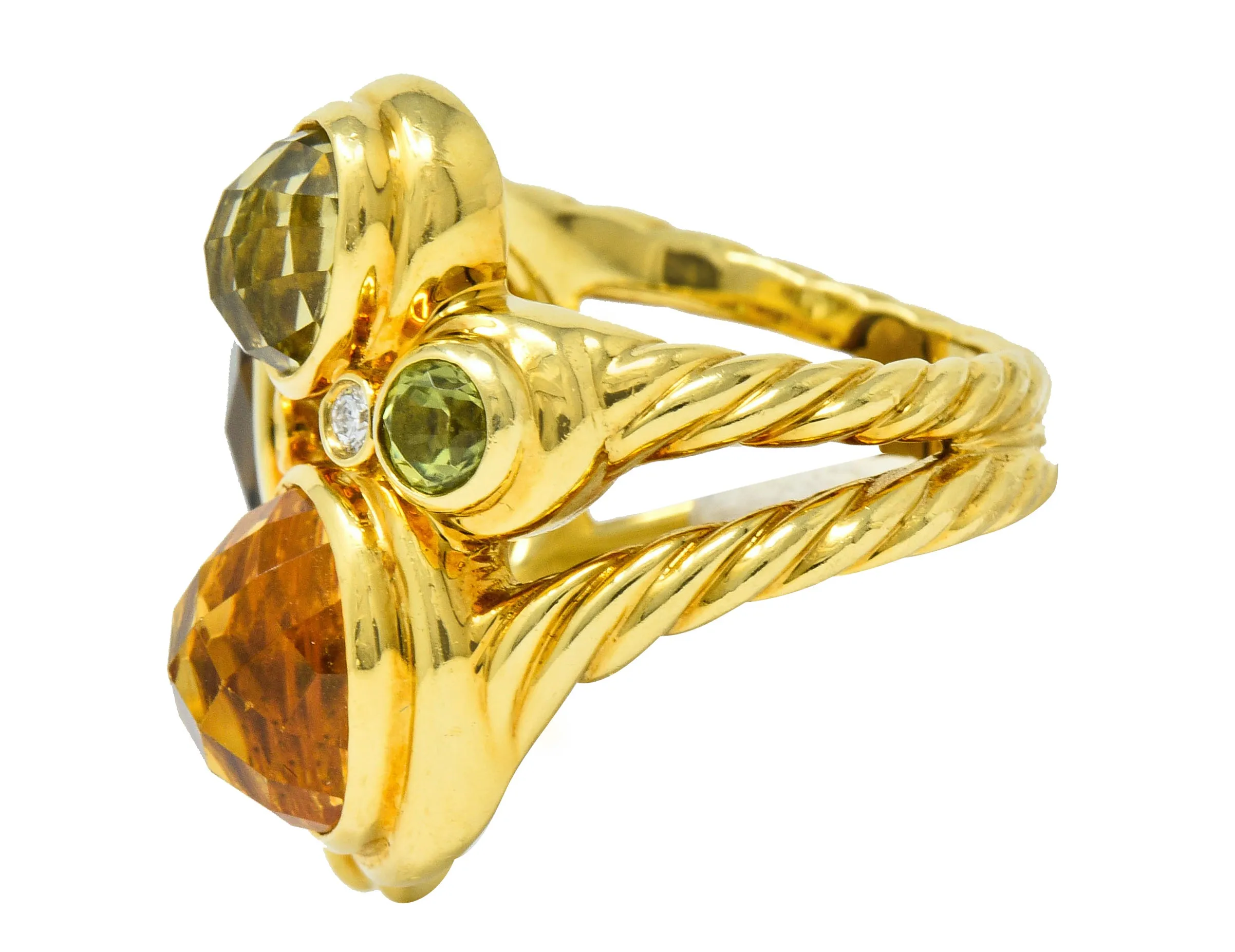 David Yurman Topaz Citrine Multi-Gem 18 Karat Gold Mosaic Cluster Ring