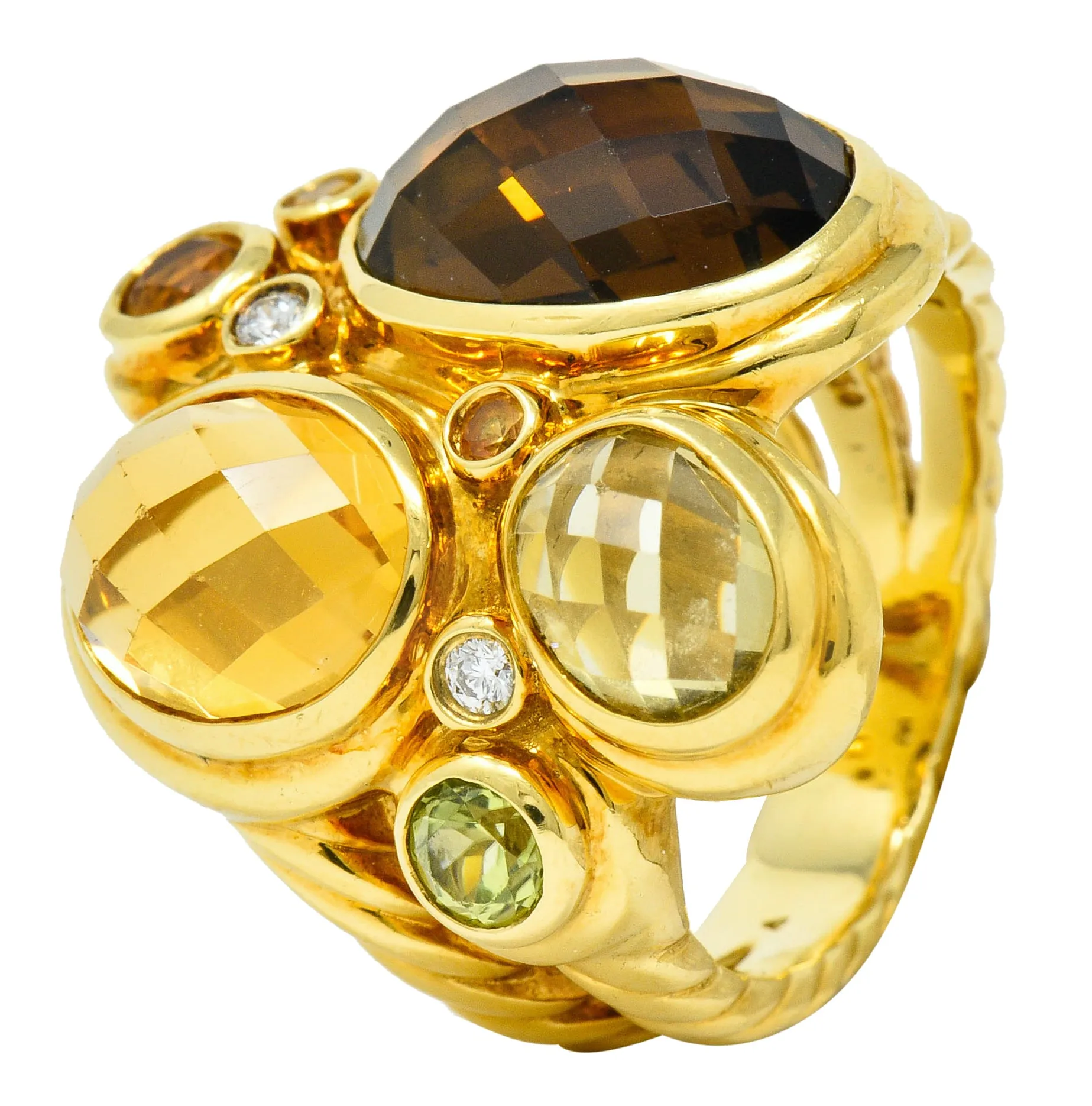 David Yurman Topaz Citrine Multi-Gem 18 Karat Gold Mosaic Cluster Ring