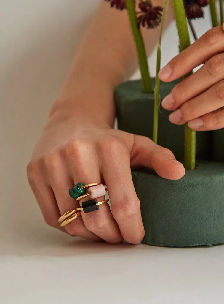 DECO CILINDRO BLACK AGATE RING